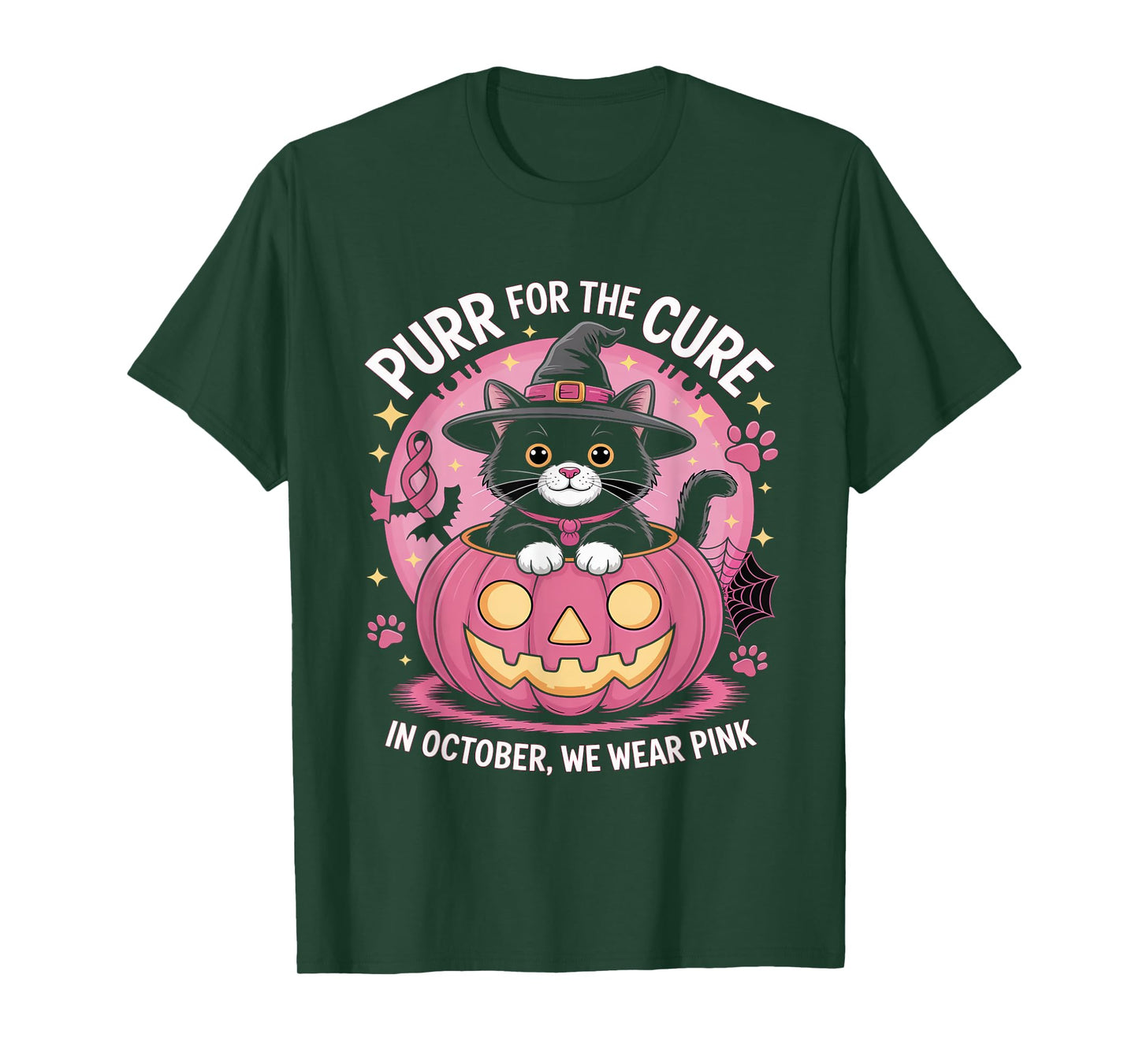 Cute Witch Cat Pink Pumpkin October We Wear Pink T-Shirt