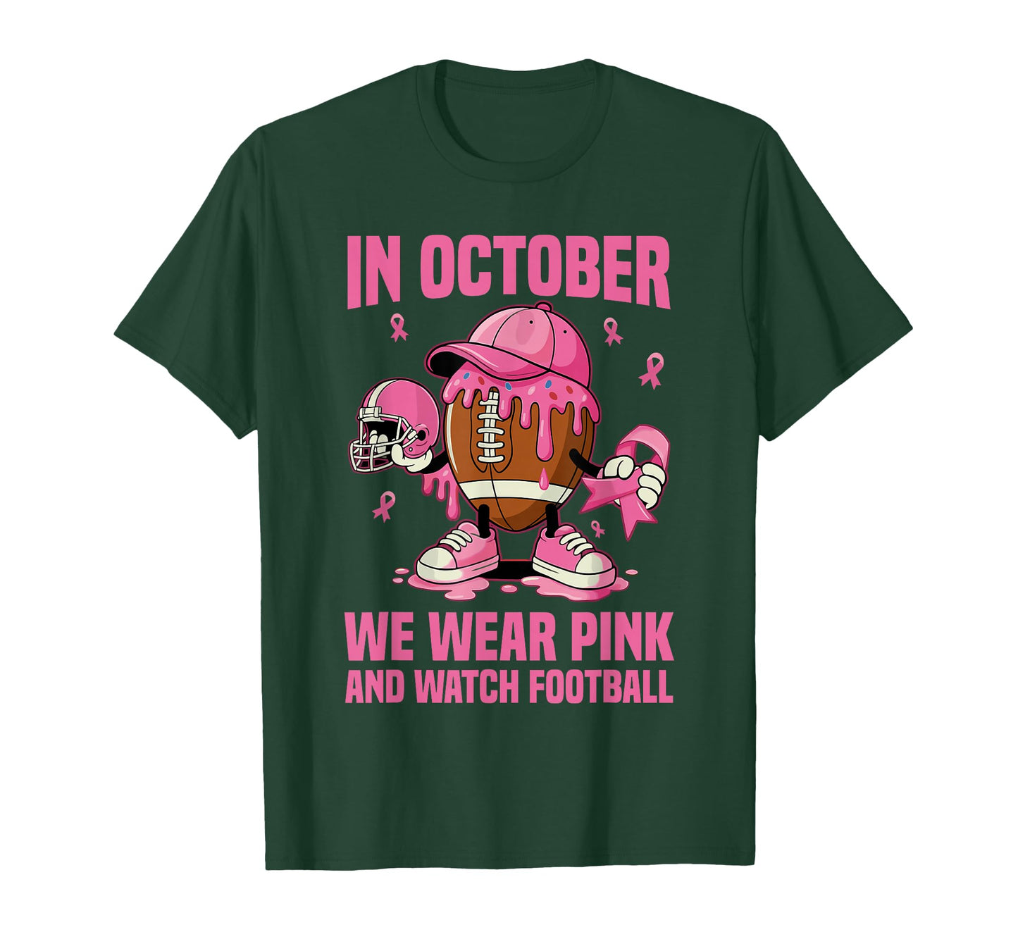 Breast Cancer Awareness Football in October We Wear Pink T-Shirt
