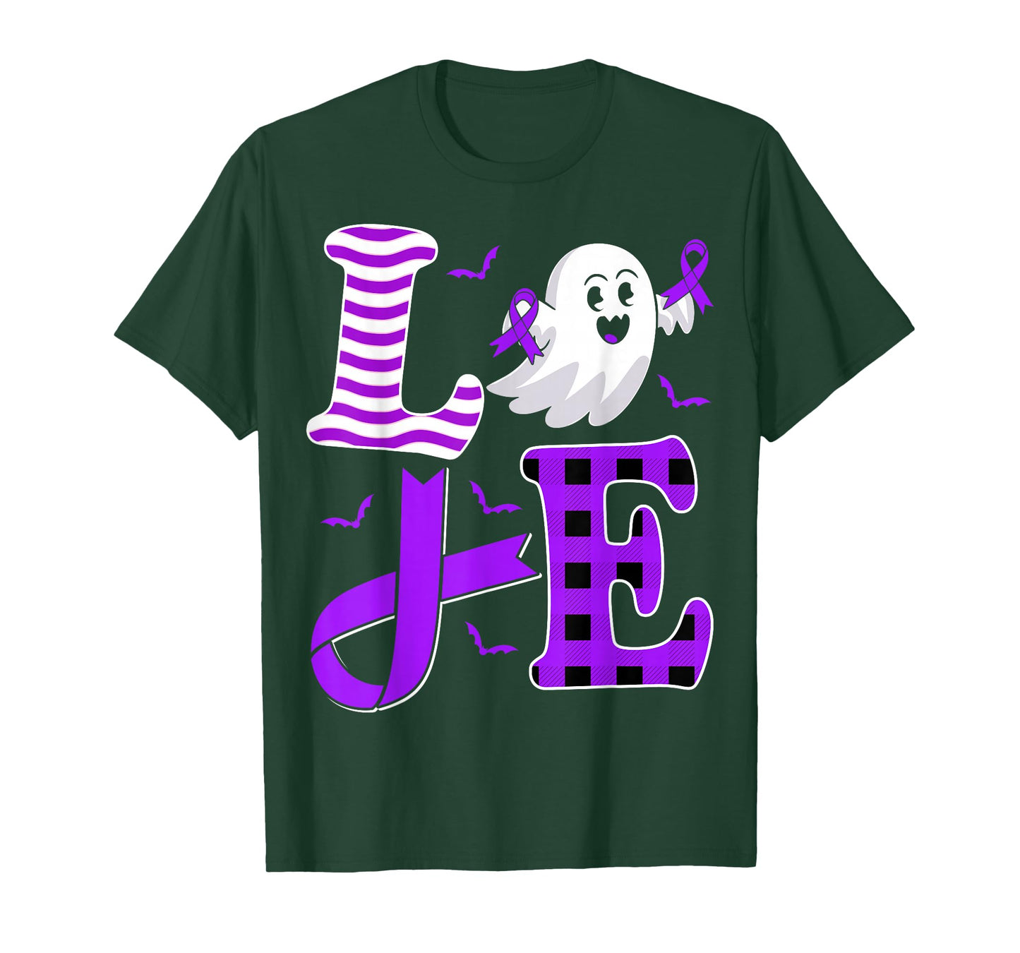 Halloween Pancreatic Cancer Awareness Love Purple Ribbon T-Shirt