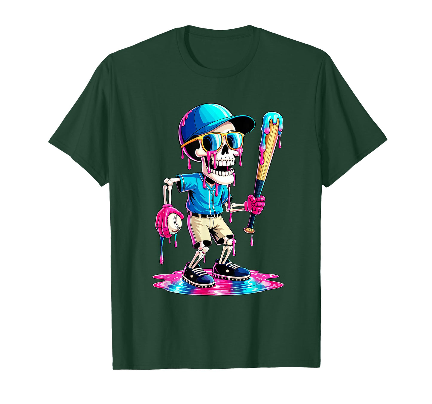 Funny Skeleton Baseball Ice Cream Drip Boys Youth Kids T-Shirt