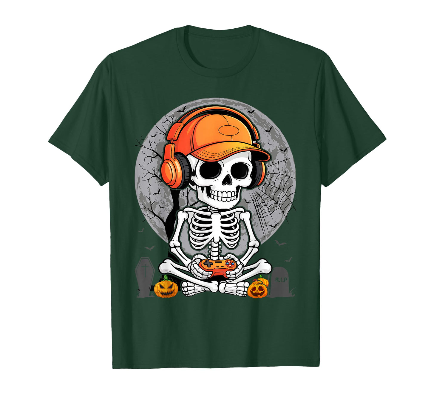 Halloween Skeleton Gamer Video Gaming Boys Men Kids Teens T-Shirt