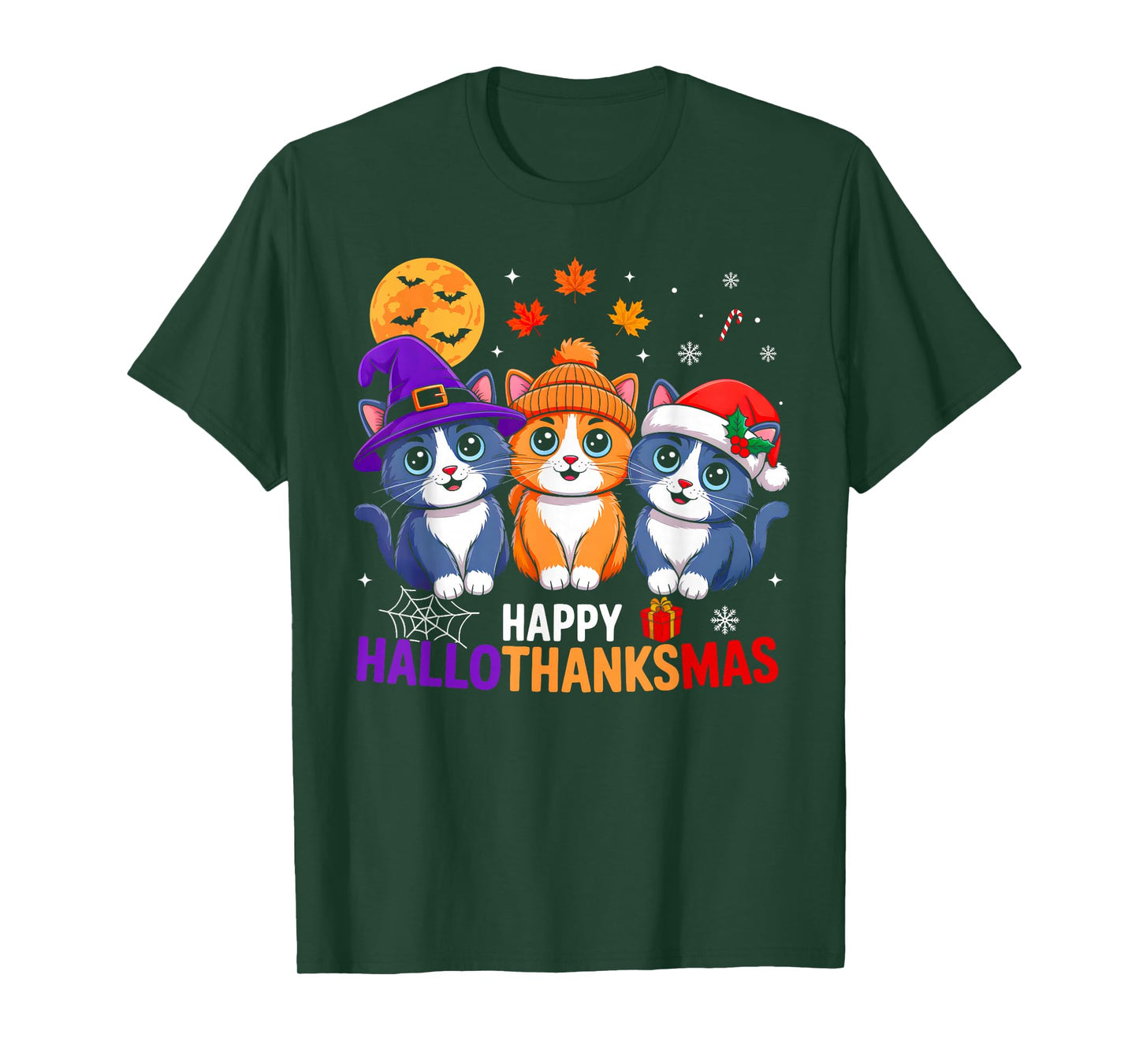 Cat Halloween Christmas Happy Hallothanksmas Thanksgiving T-Shirt