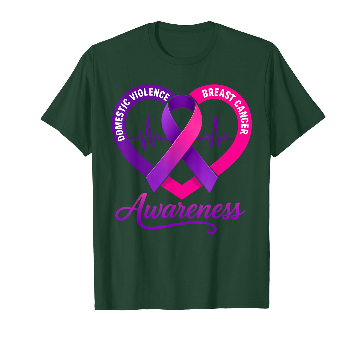 Domestic Violence Breast Cancer Awareness Ribbon Heartbeat T-Shirt