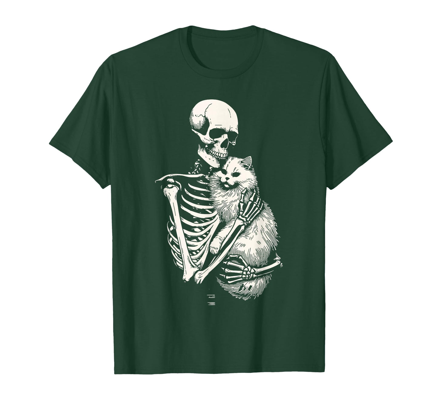 Skeleton Holding Cat Halloween Cat Lover Cat Mom Dad T-Shirt