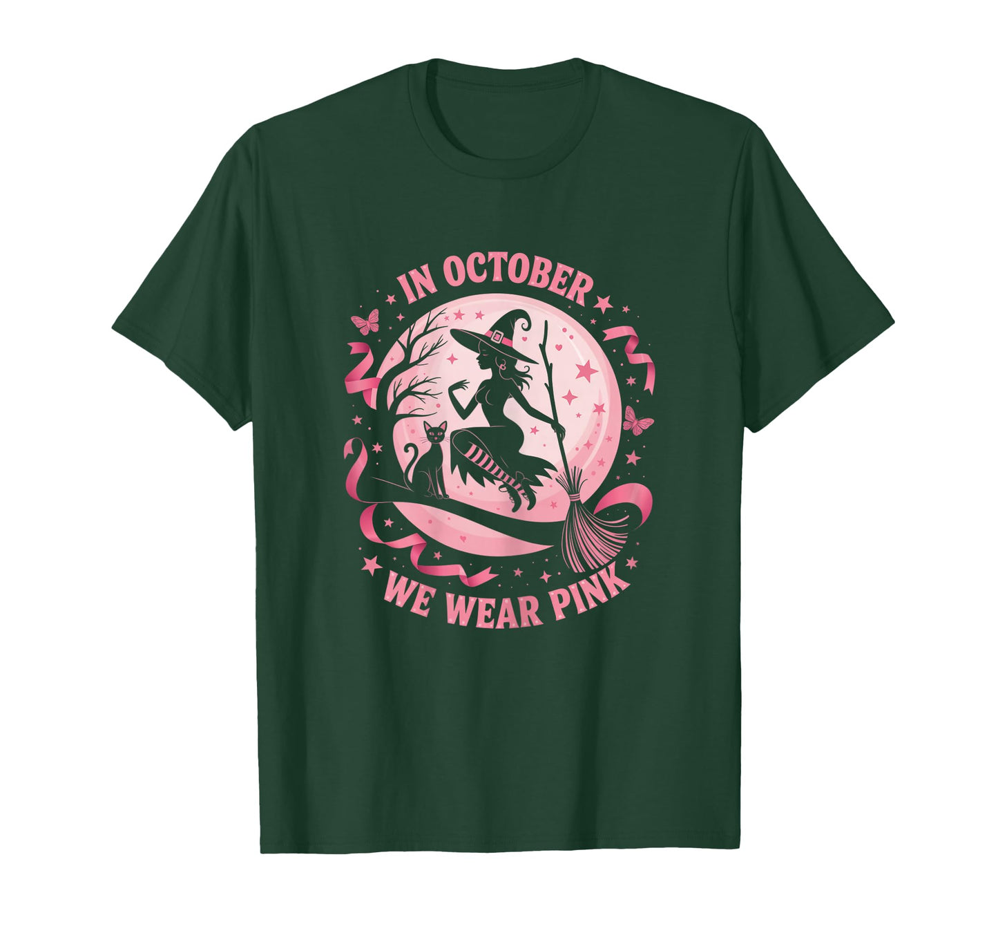 in October We Wear Pink Witch Halloween Awareness Women T-Shirt