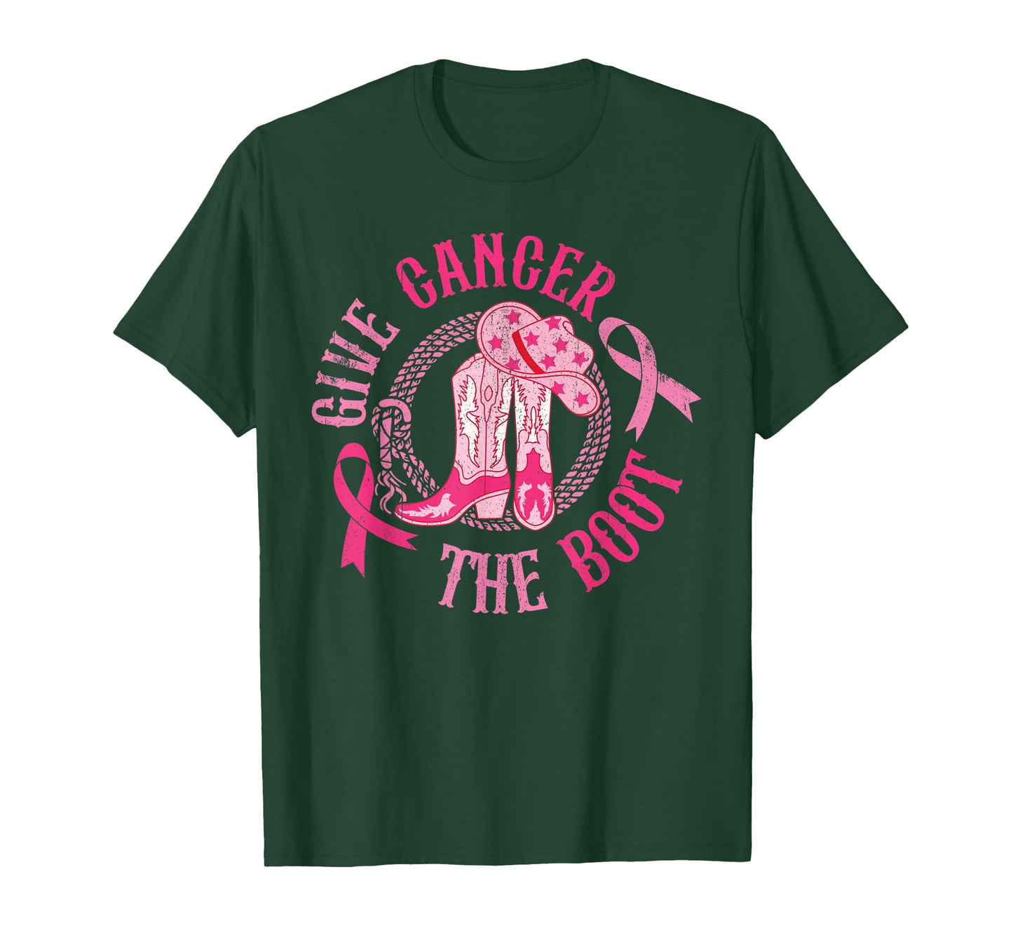 Give Breast Cancer The Boot Cowgirl Cancer Awareness Ribbon T-Shirt
