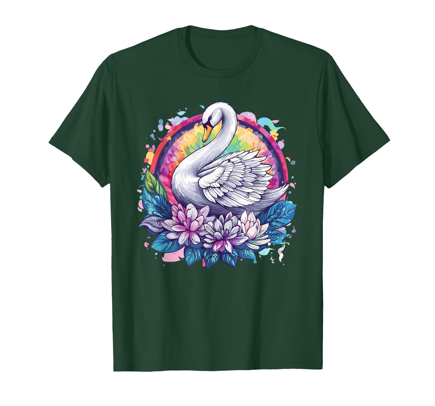 Swan With Floral Rainbow Elegance T-Shirt
