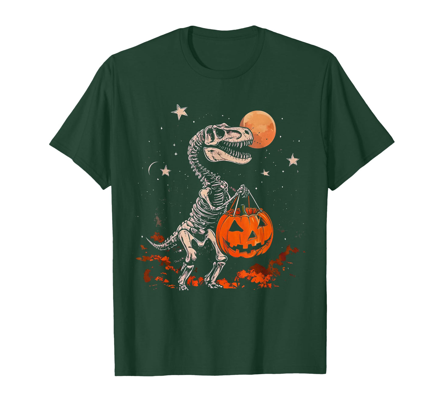 Halloween Dinosaur Skeleton T rex Pumpkin Moon Spooky Season T-Shirt