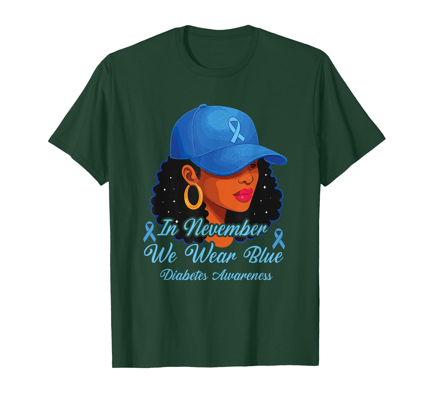 in October We Wear Blue Diabetes Awareness Black Women T-Shirt