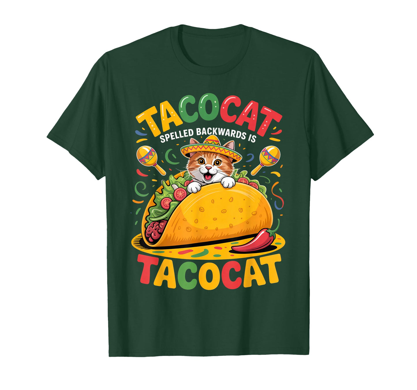 Tacocat Spelled Backwards is Taco Cat Orange Tabby Humor T-Shirt