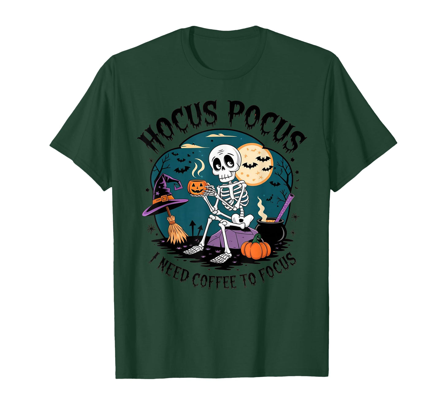 Hocus Pocus Skeleton Coffee Design for Halloween Lovers T-Shirt