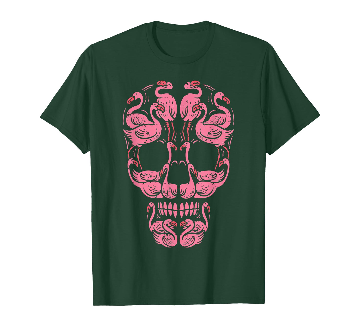 Pink Flamingo Skull Breast Cancer Awareness Halloween Women T-Shirt