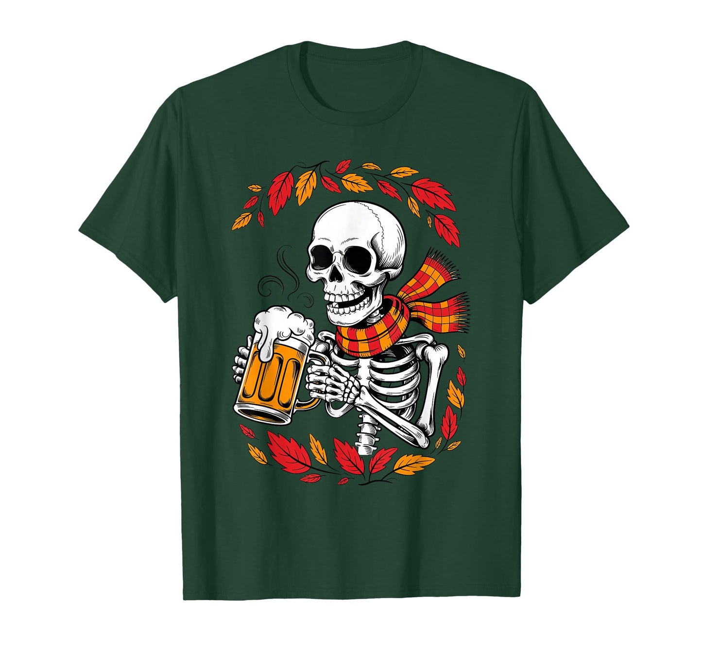 Skeleton Beer Drinker Halloween Thanksgiving Oktoberfest T-Shirt