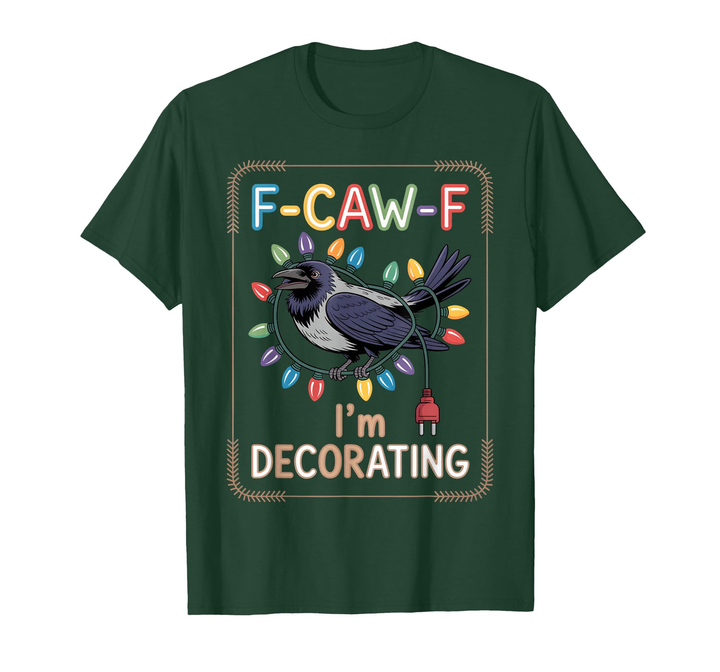 Black Crow F-Caw-F Funny Retro Christmas Lights Santa hat T-Shirt