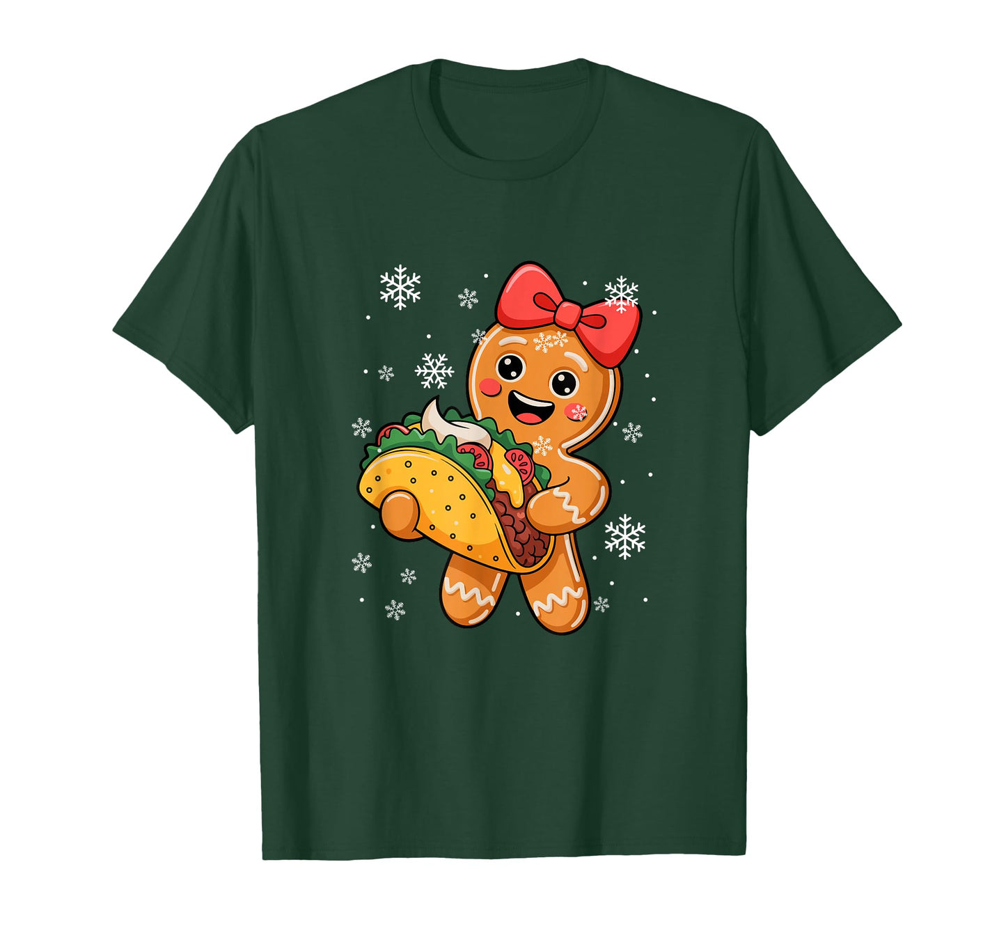 Gingerbread Holding Taco As Christmas Tree Food Lover Kids T-Shirt