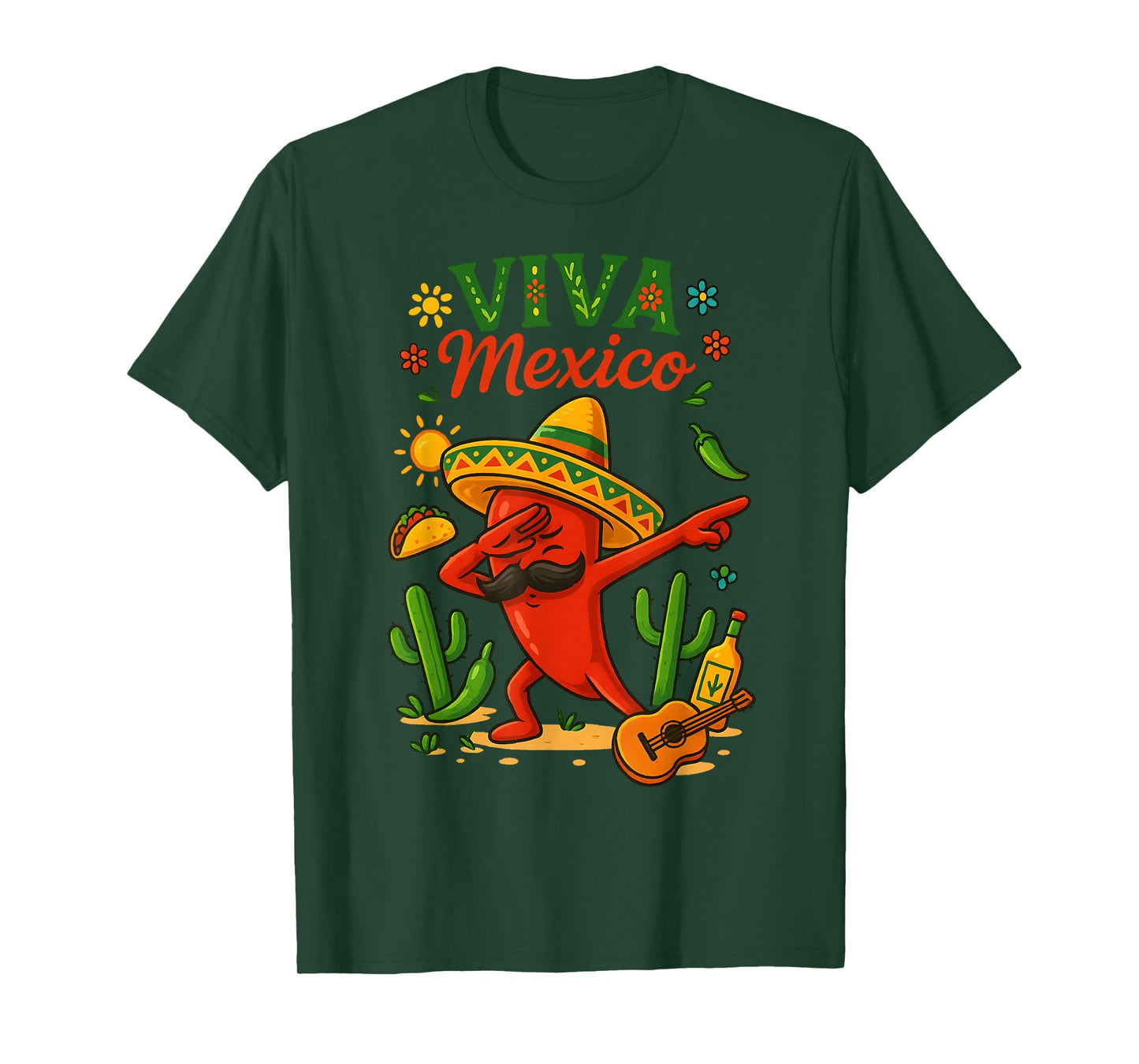 Viva Mexico Dabbing Chili Pepper Colorful Mexican Sombrero T-Shirt