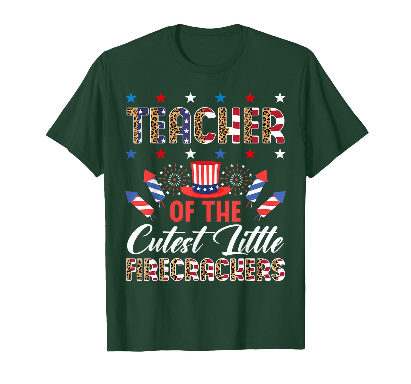 Teacher Of The Cutest Little Firecrackers 4th July Leopard Men Women T-Shirt
