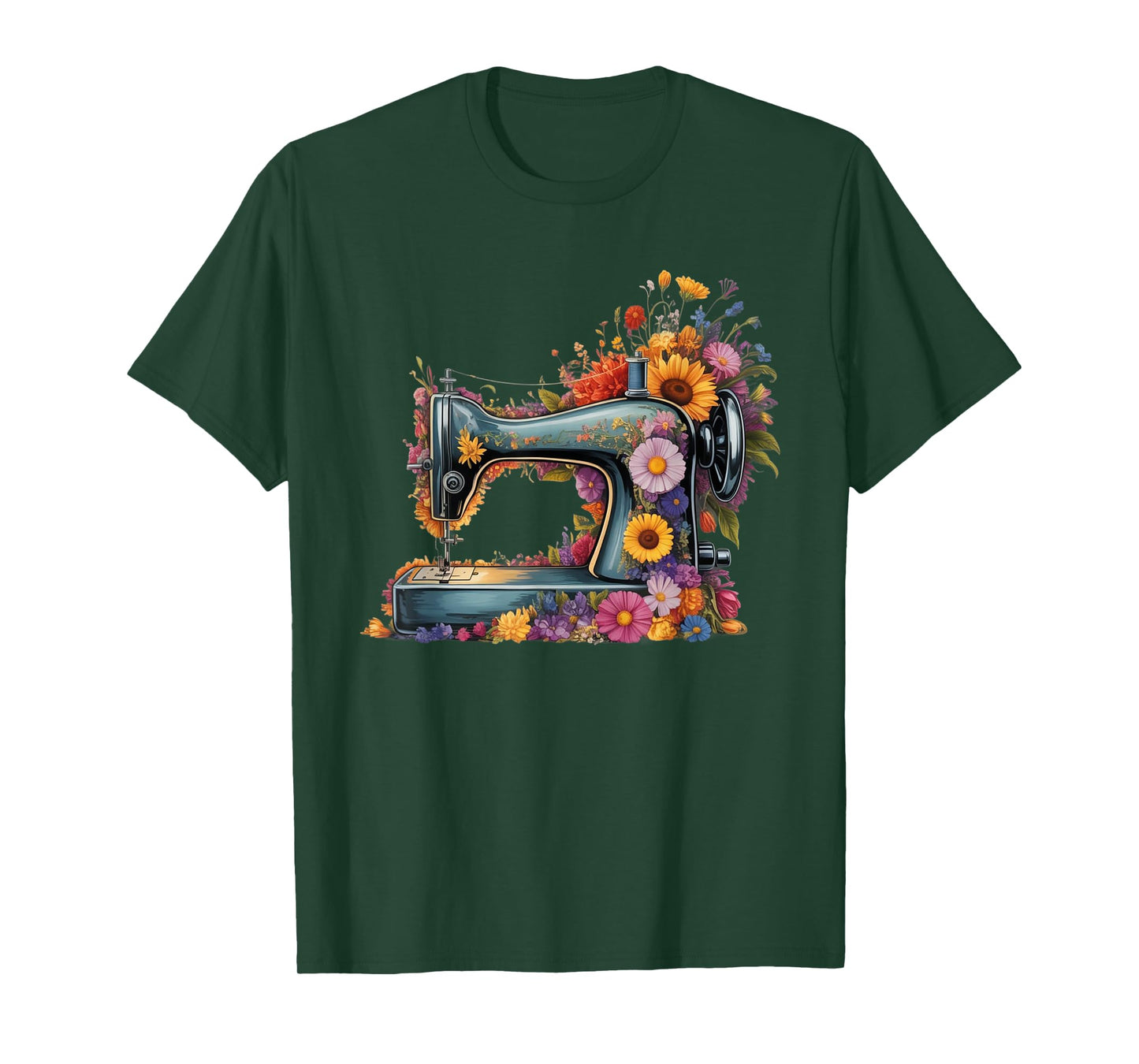 Vintage Sewing Machine with Floral Bloom Quilters Crafters T-Shirt