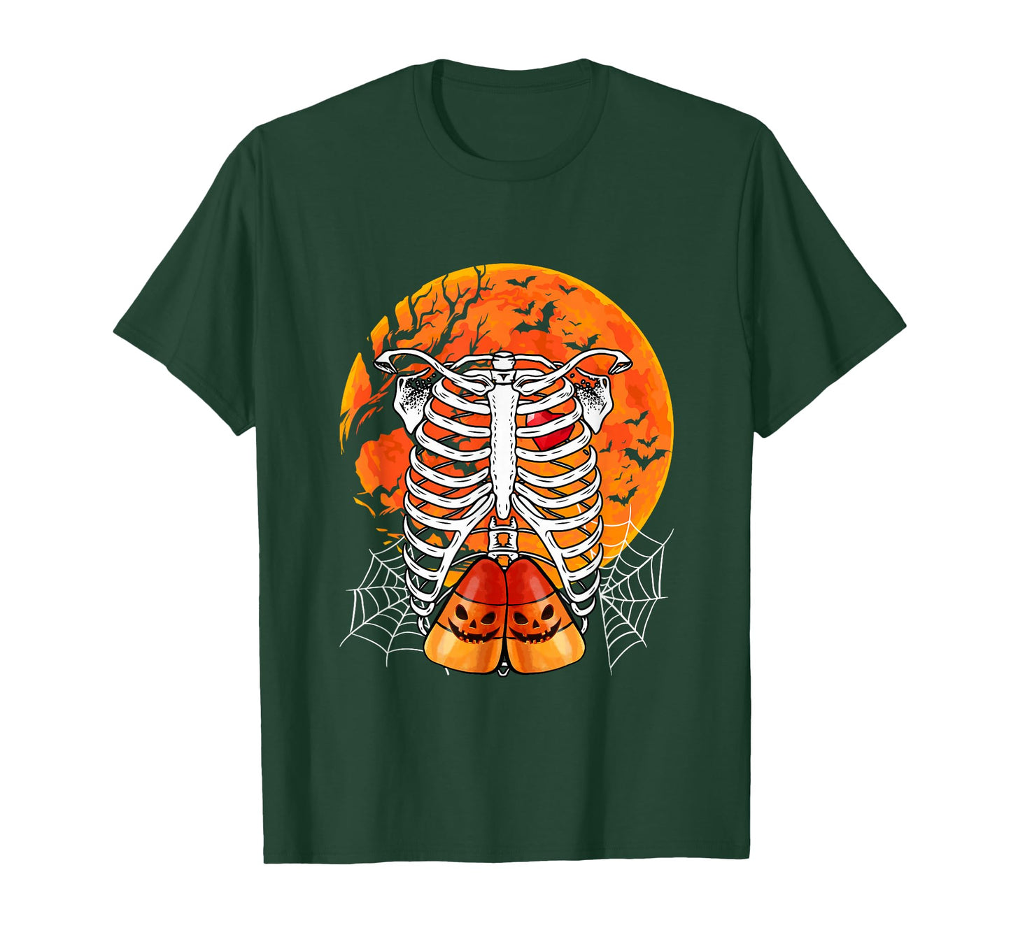 Horror Candy Corns Inside Rib Cage X-ray Skeleton Halloween T-Shirt