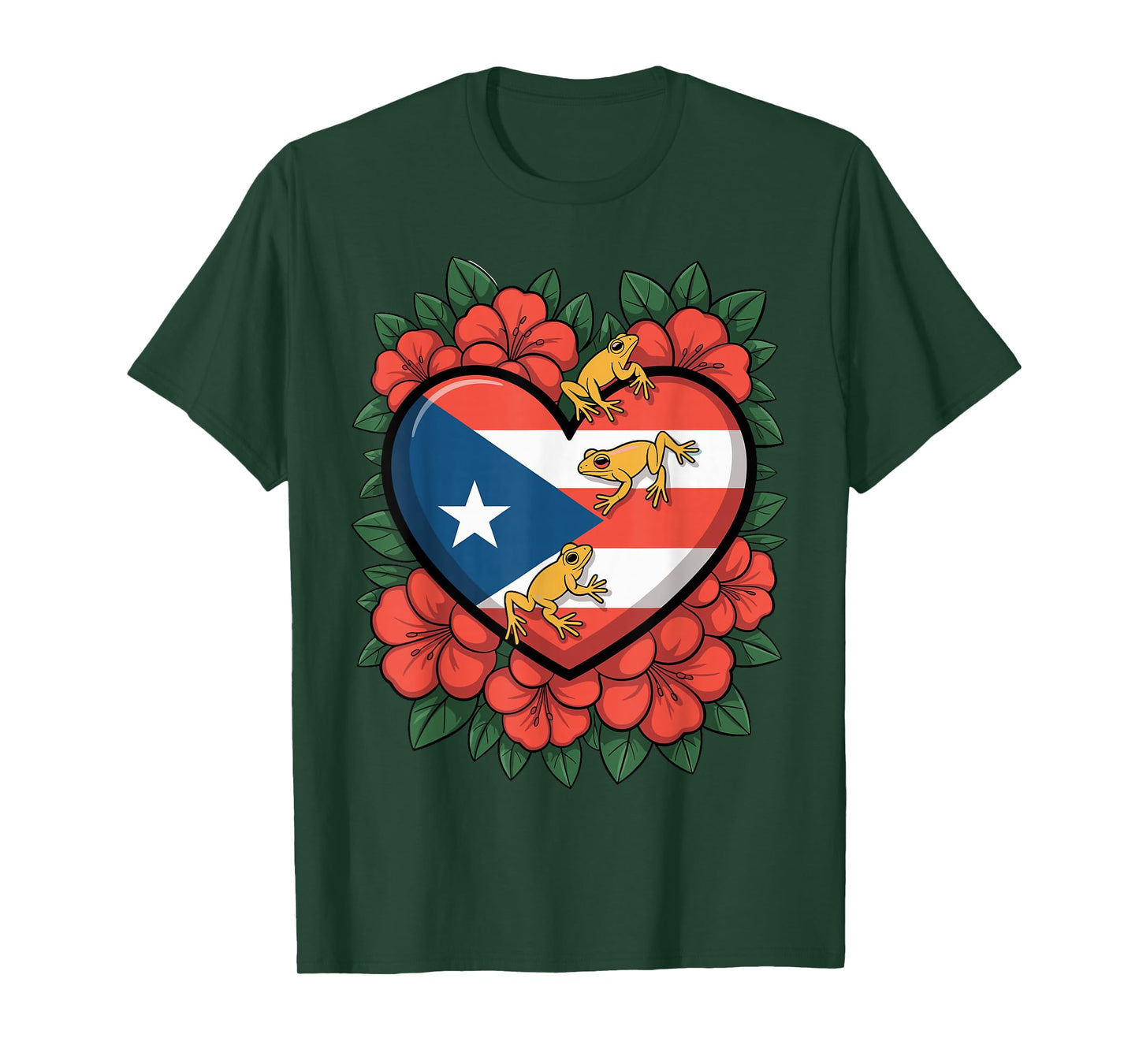 Puerto Rico Coquí Frog Flor de Maga Flowers Heart Island T-Shirt