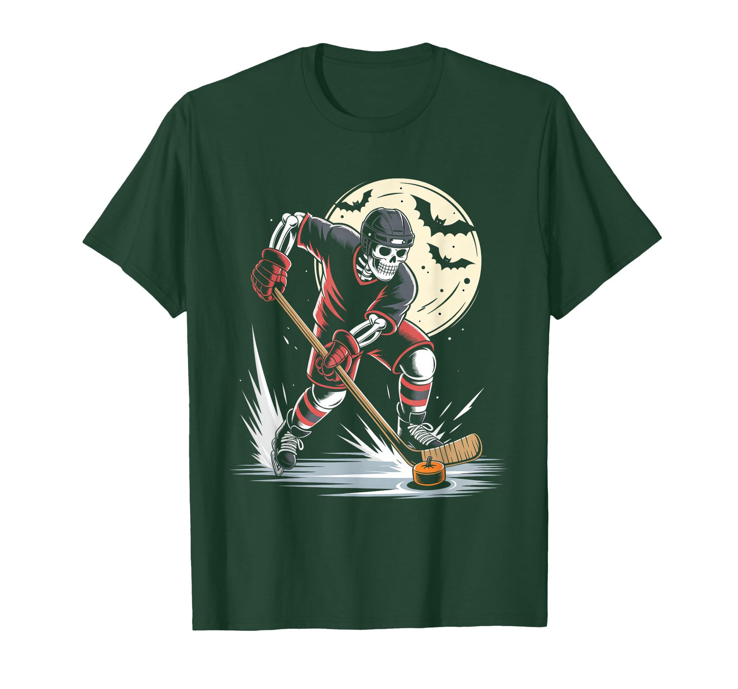 Skeleton Ice Hockey Halloween Spooky Hockey Player T-Shirt
