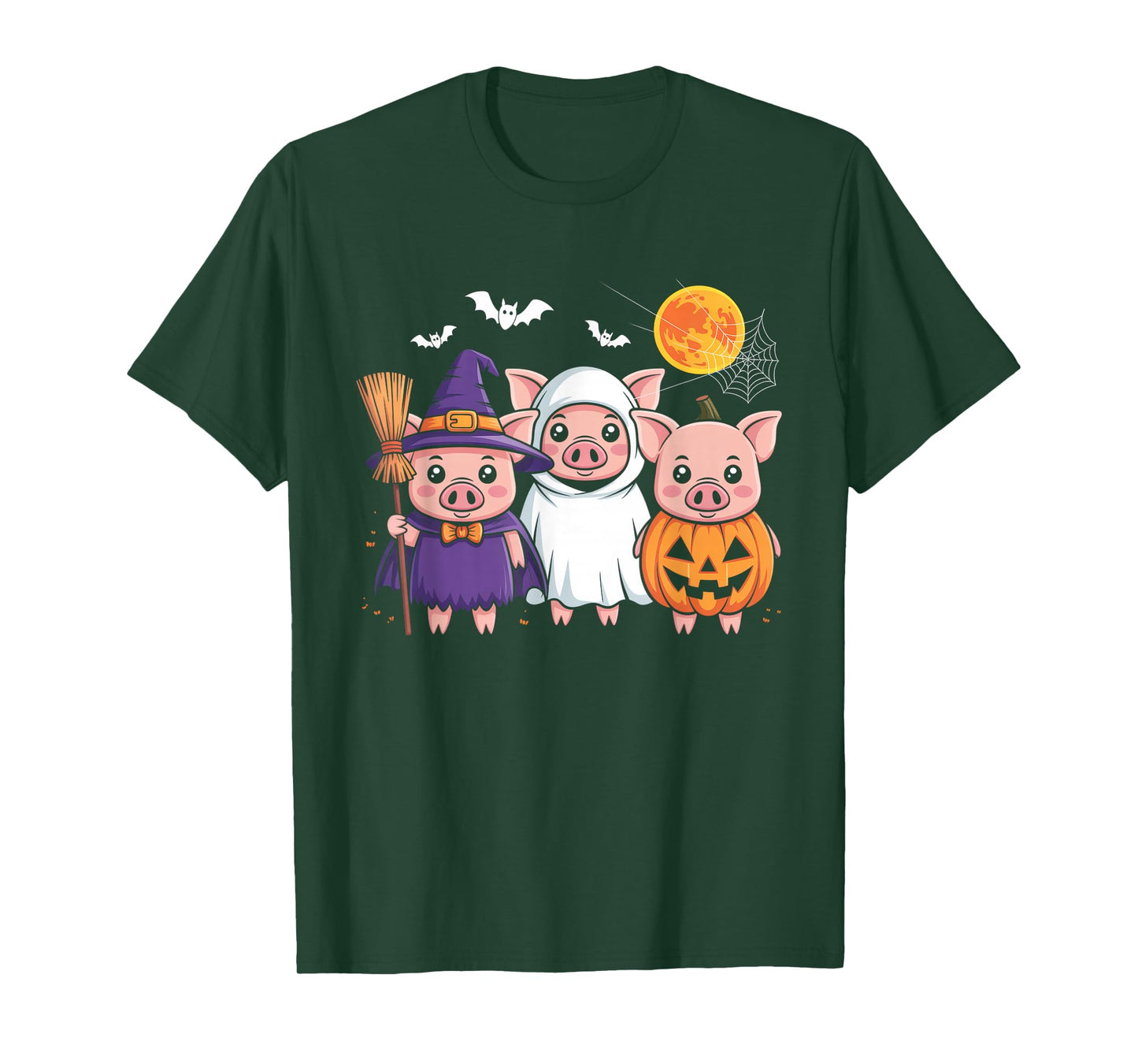 Three Halloween Pigs Cosplay Witch Boo Carved Pumpkin T-Shirt