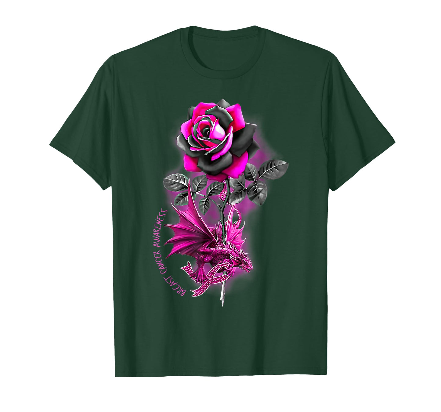 Breast Cancer Dragon Ribbon Pink Warrior Rose Flower Dragon T-Shirt