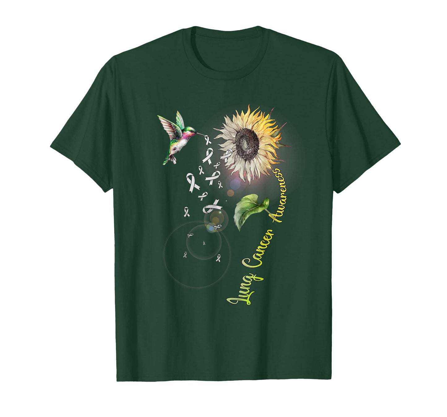 Lung Cancer Sunflower Hummingbird T-Shirt