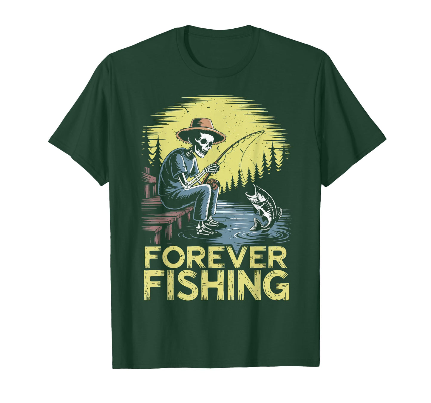 Forever Fishing Skeleton Halloween Bass Fish Funny Fisherman T-Shirt