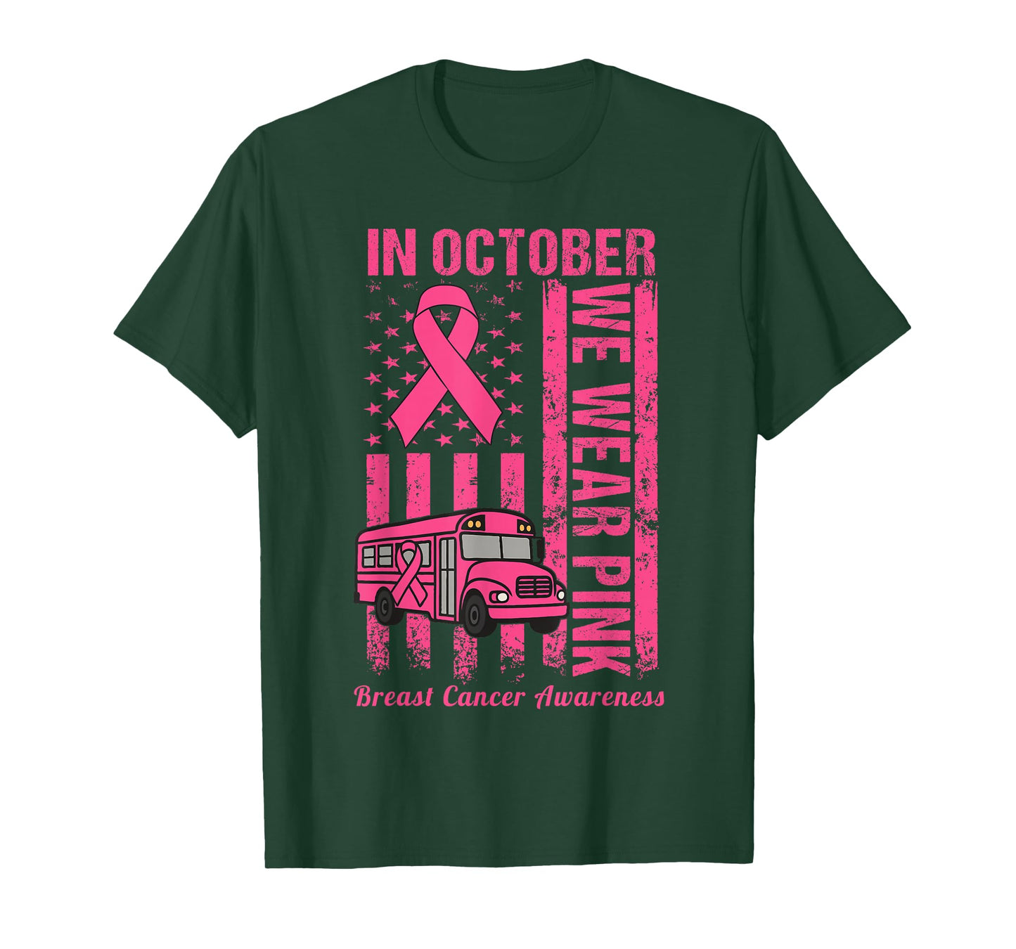 in October We Wear Pink School Bus Driver Breast Cancer T-Shirt