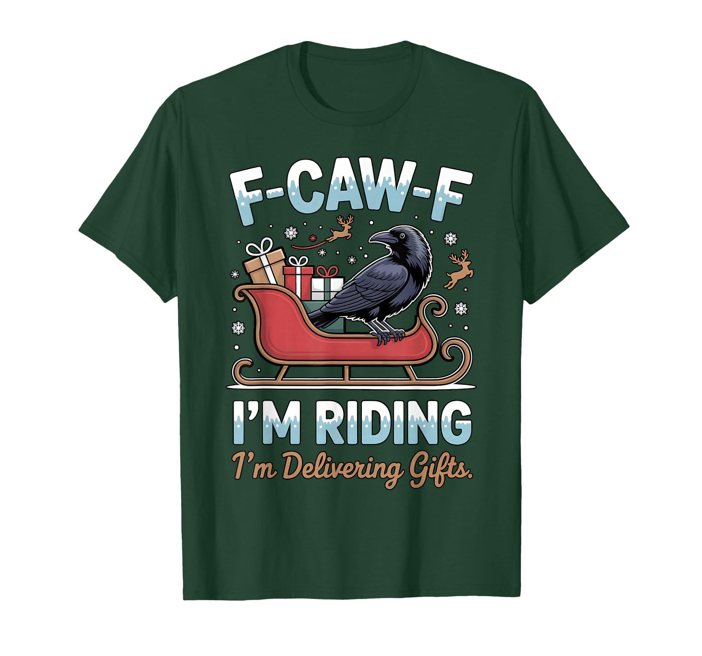 Black Crow F-Caw-F Funny Retro Christmas Lights Santa hat T-Shirt