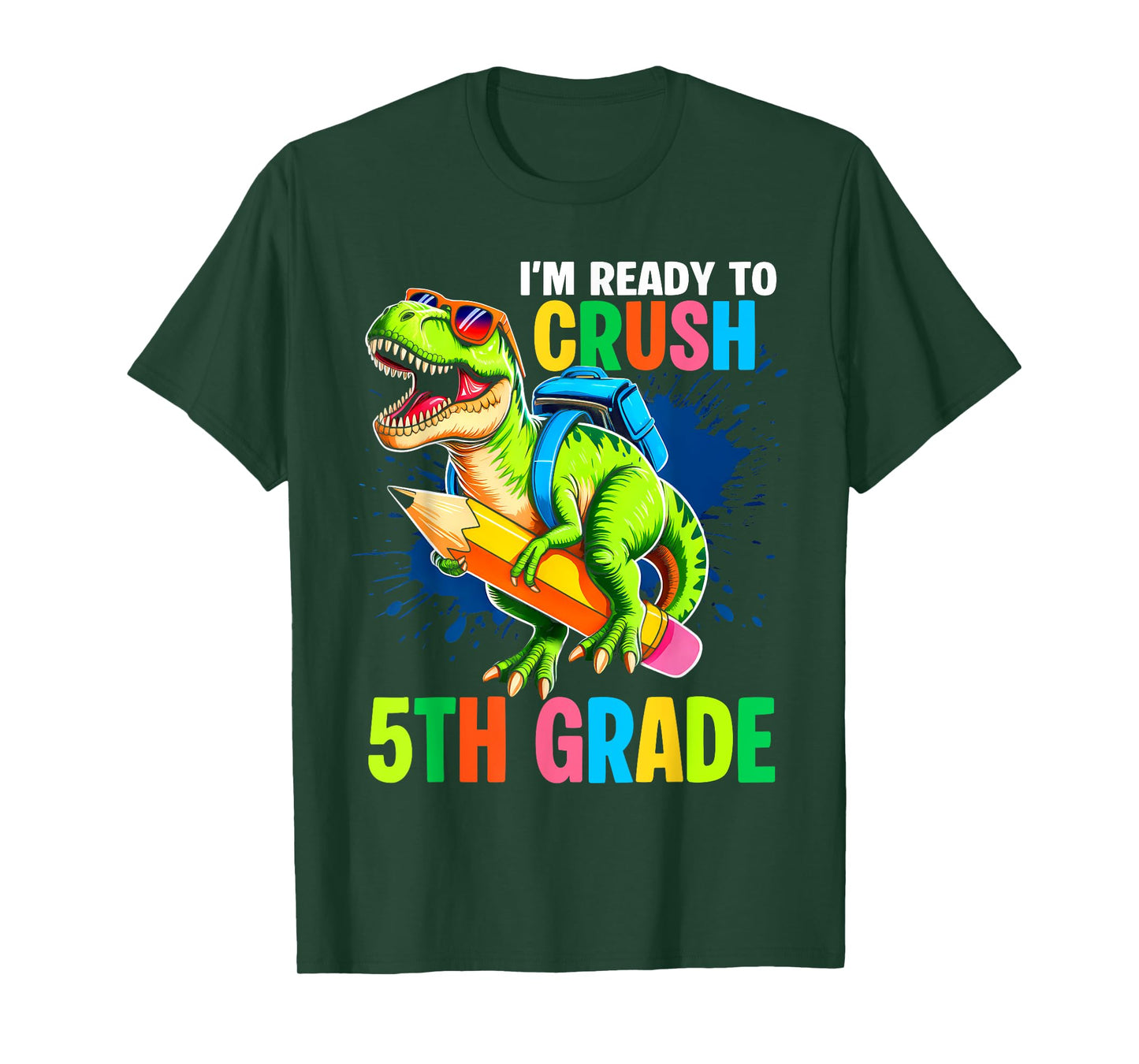 First Day of 5th Grade Shirt Boys Dinosaur Back to School T-Shirt