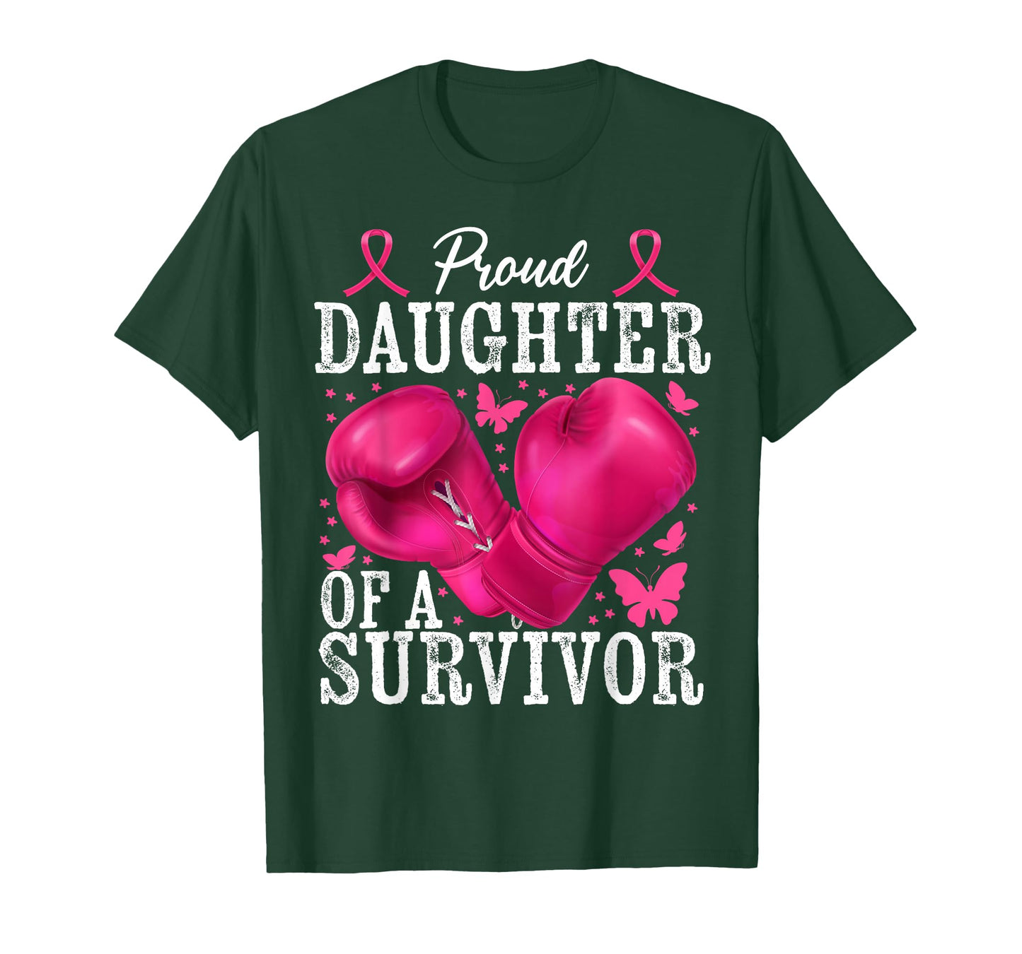 Proud Daughter Of Survivor Breast Cancer Boxing Gloves Pink T-Shirt
