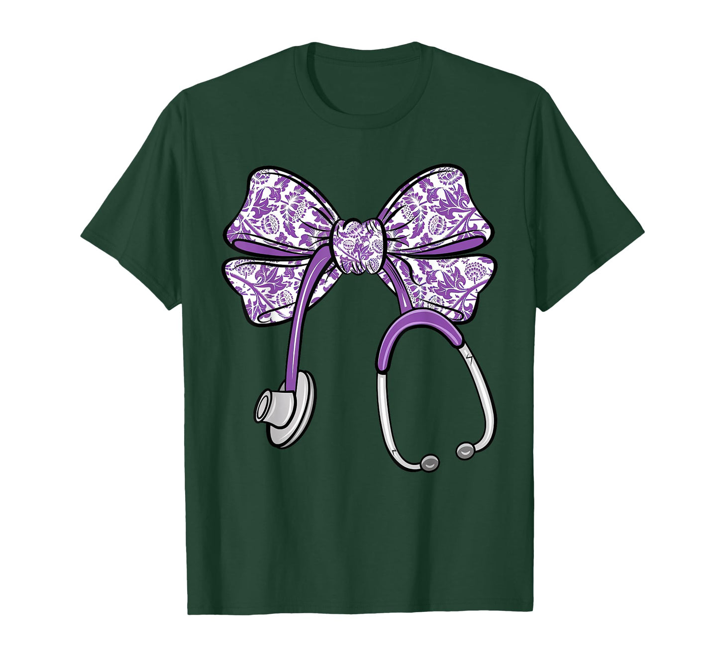 Cute Floral Coquette Purple Nurse Bow Ribbon Stethoscope RN T-Shirt