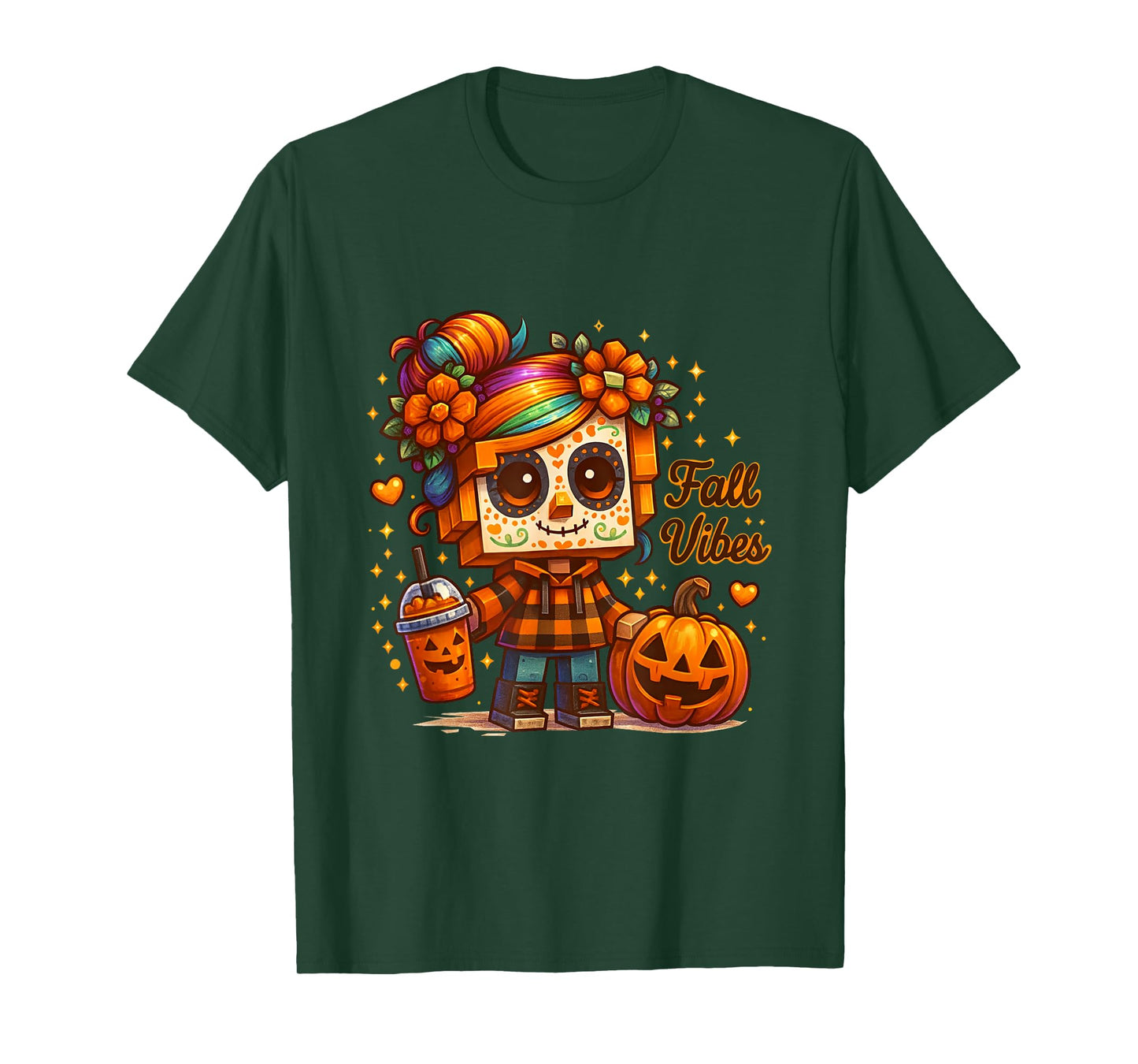 Fall Vibes Coffee Skeleton Halloween Pumpkin Spooky T-Shirt