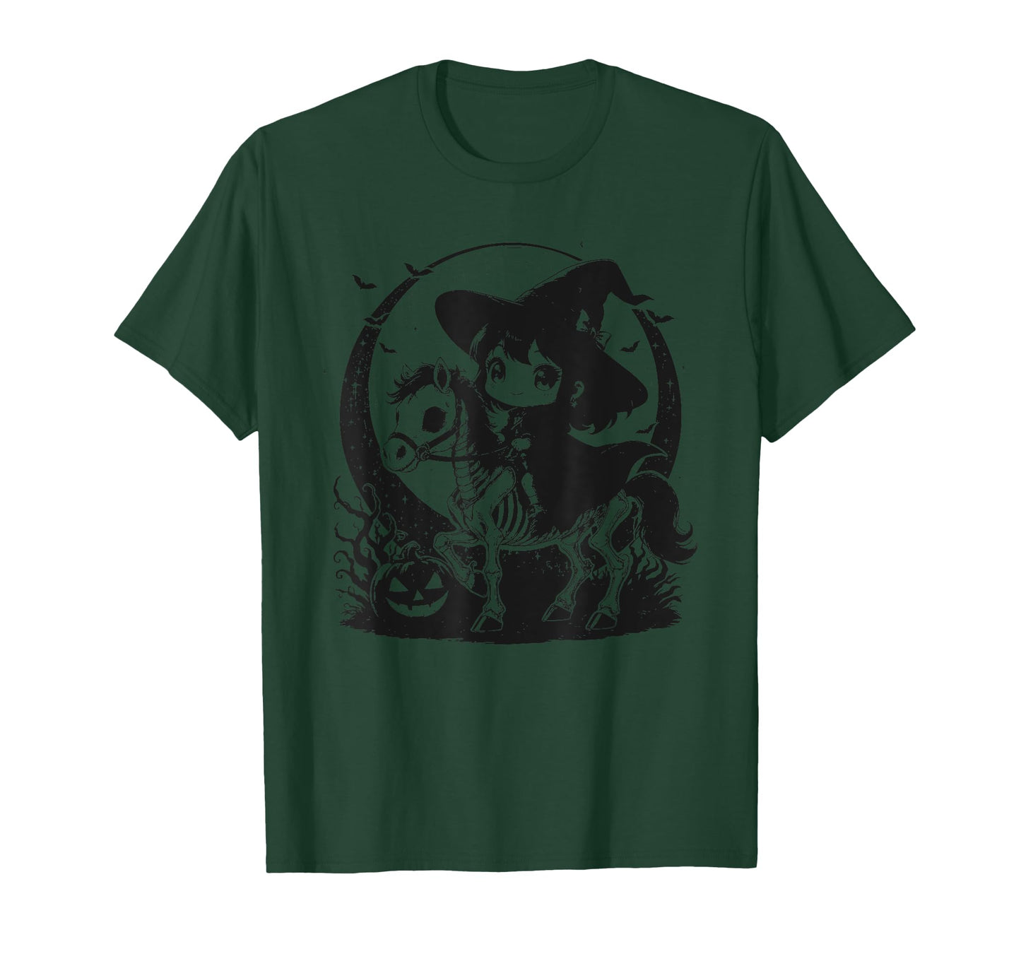 Girls Halloween Cute Witch Horse Skeleton Animal Graphic T-Shirt