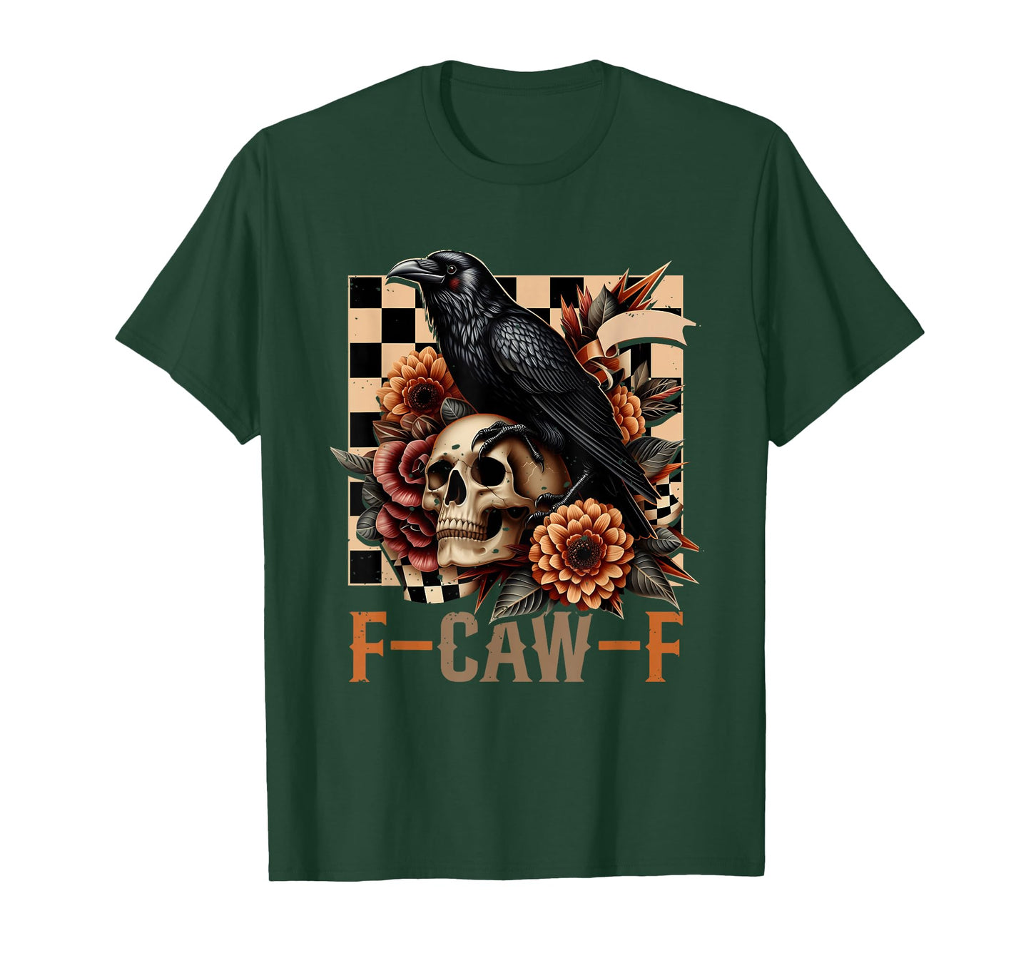 Halloween F Caw F Black Raven Bird F-Caw-F Crow Checkered T-Shirt