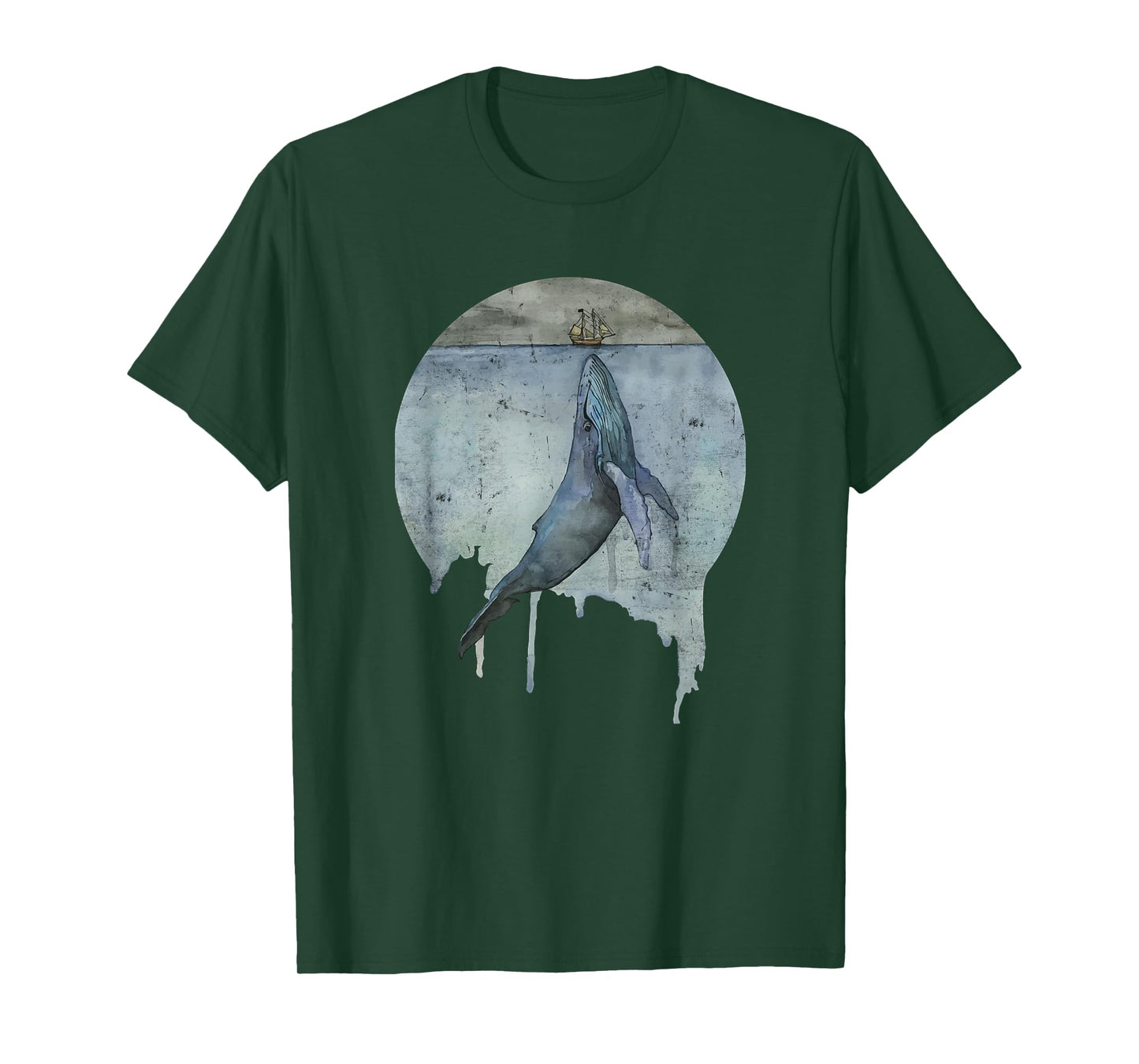 Humpback Whale Ship At Sea Distressed Watercolor Ocean Sea T-Shirt