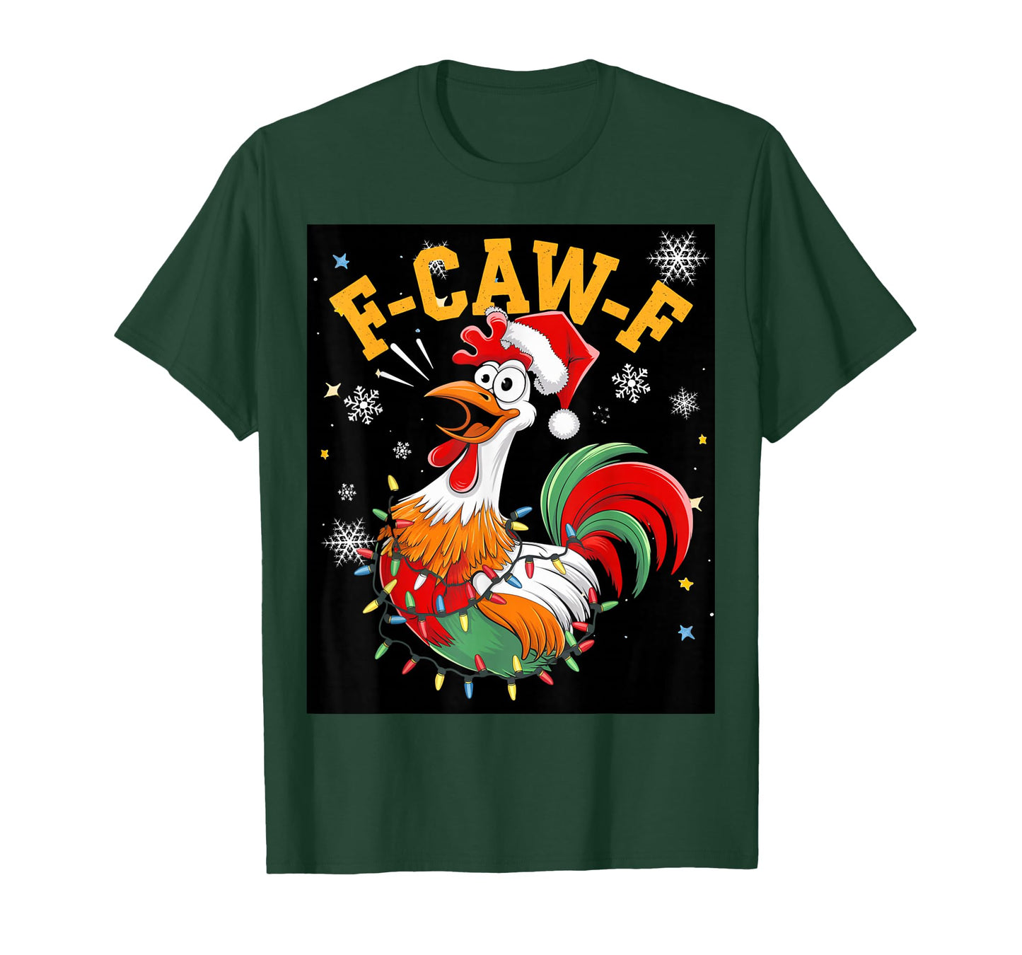 Funny Chicken Christmas Rooster Santa Hat Holiday F-Caw-F T-Shirt