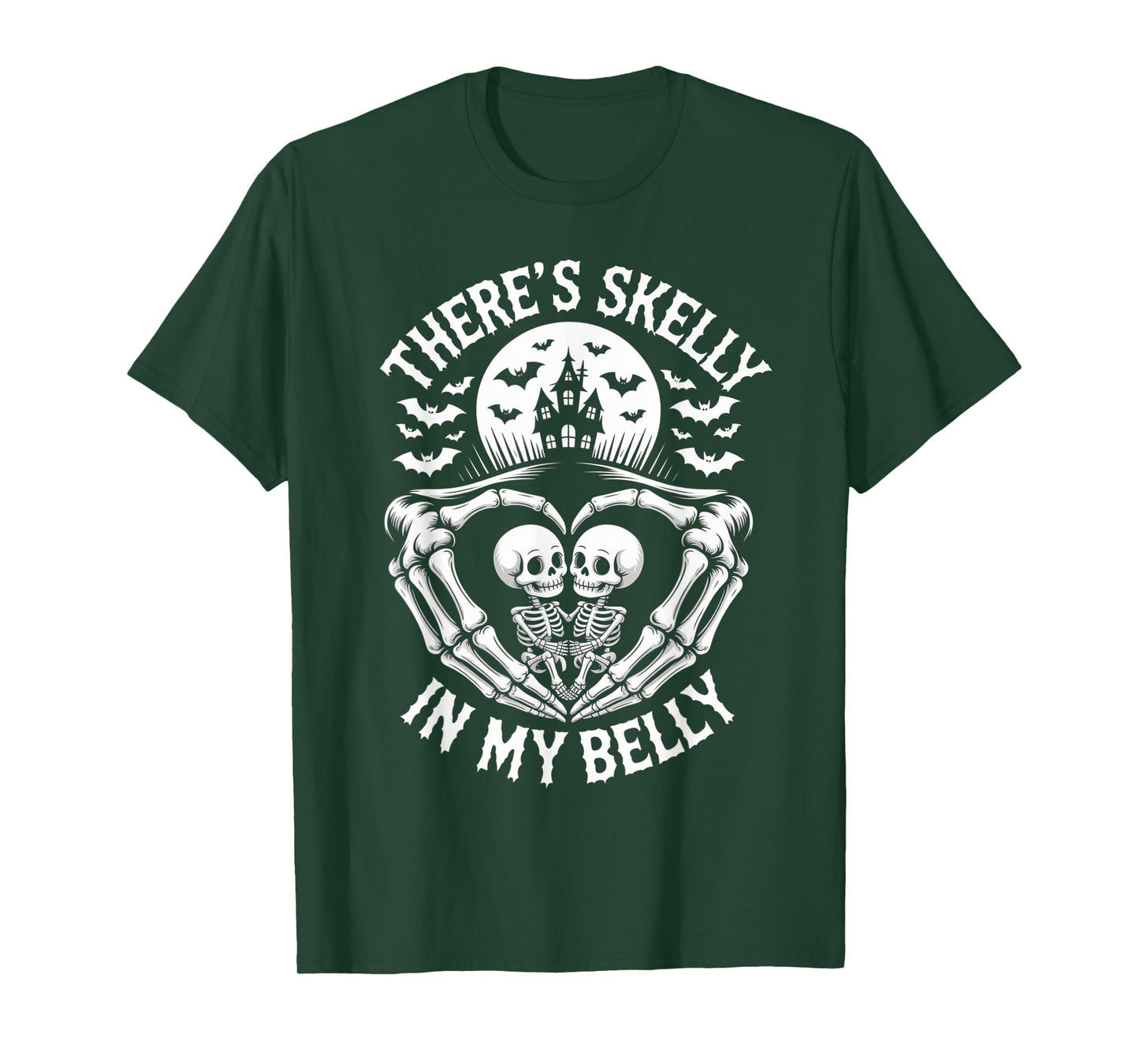 Funny Skeleton There's Skelly in My Belly Pregnant Halloween T-Shirt