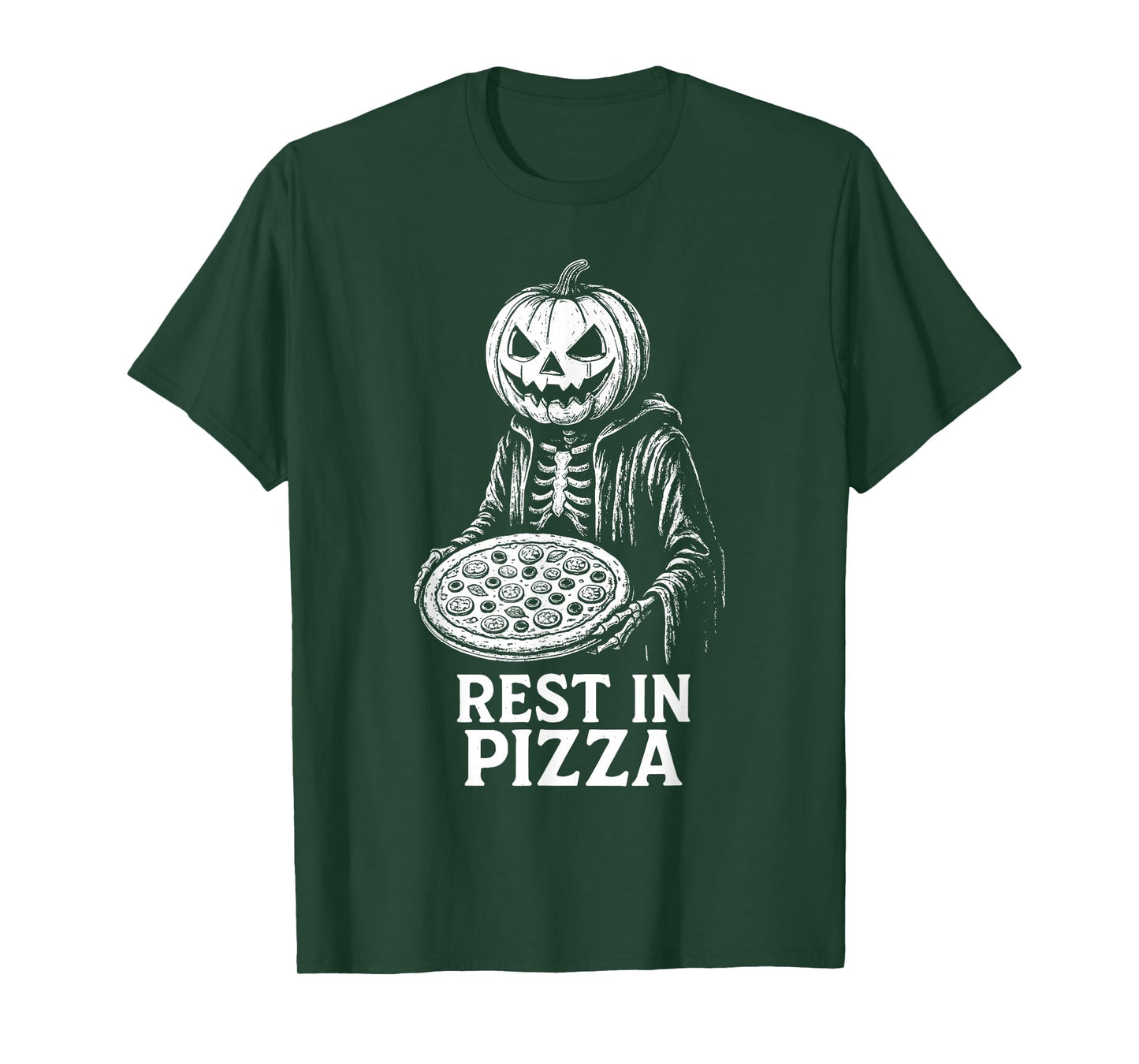 Rest in Pizza Funny Pumpkin Skeleton Halloween T-Shirt