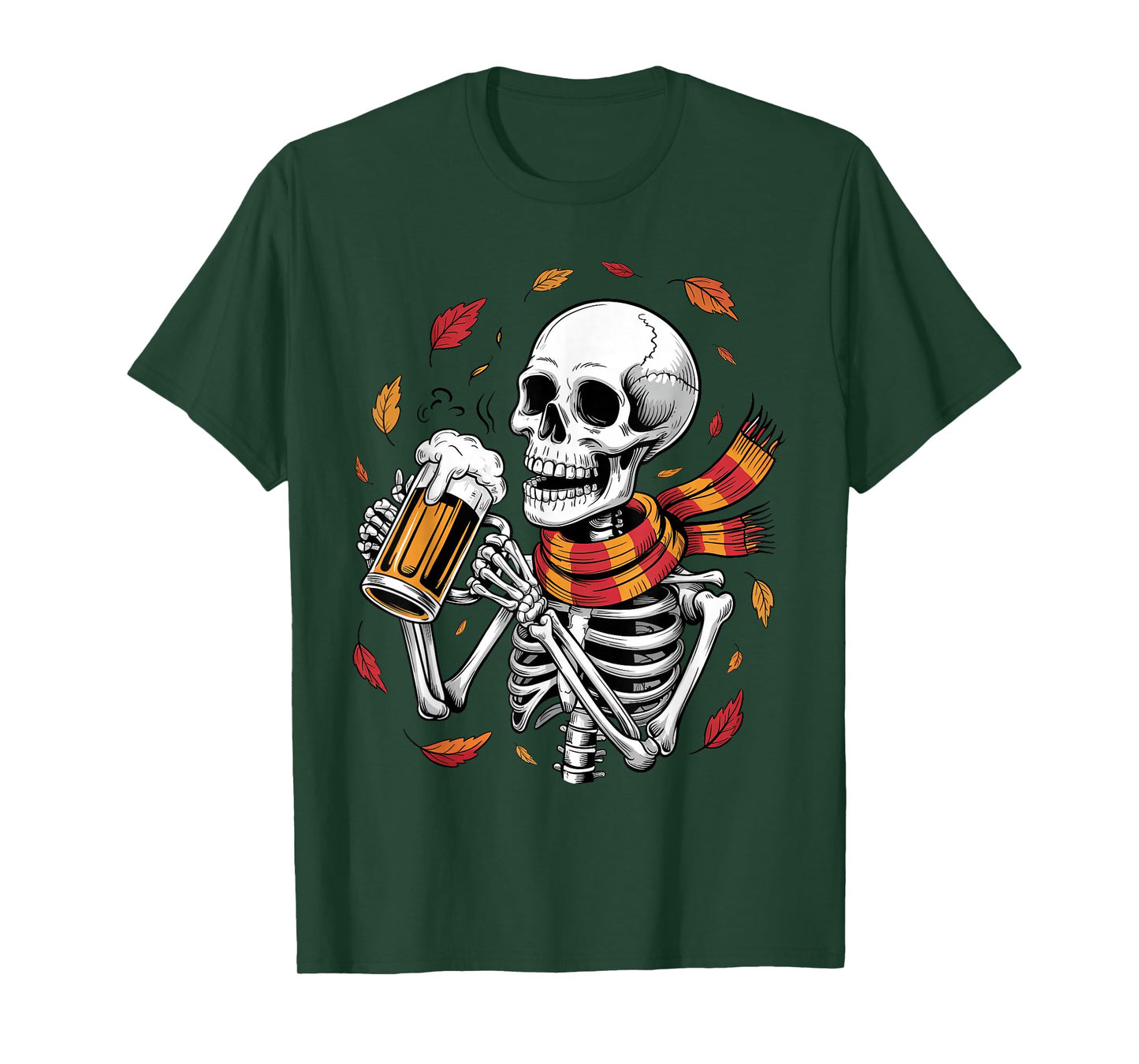 Spooky Skeleton Drinking Beer Funny Fall Season Oktoberfest T-Shirt