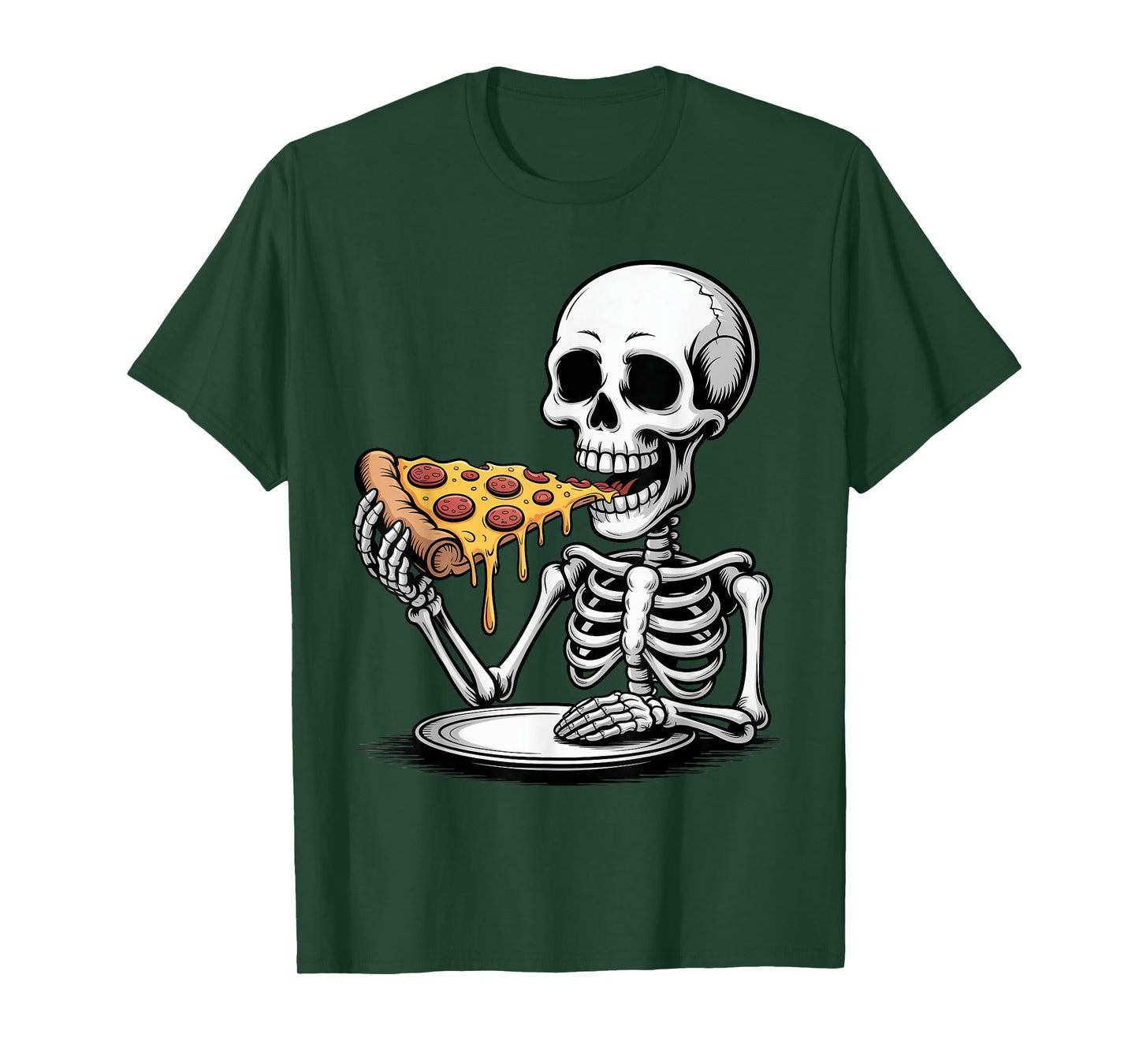 Skeleton Eating Pizza Halloween Trick or Treat Spooky Season T-Shirt