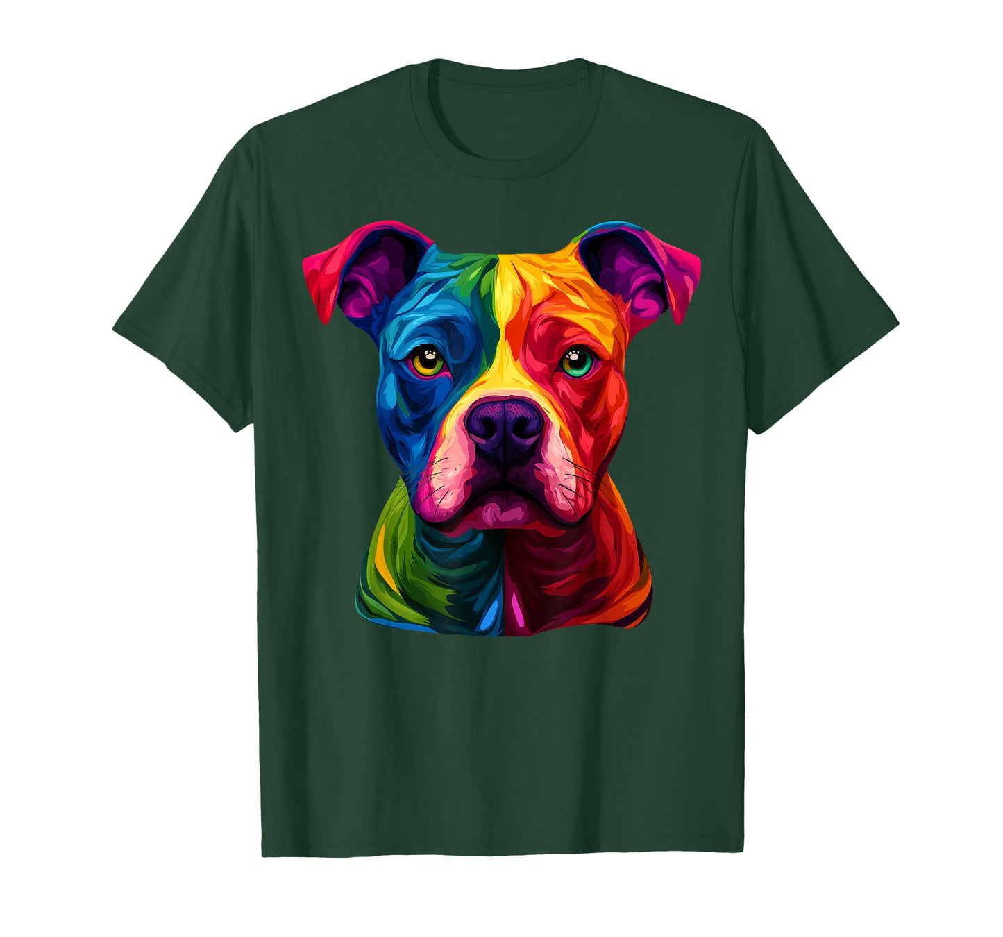 Colorful Staffordshire Bull Terrier Face Staffy Dog Black T-Shirt