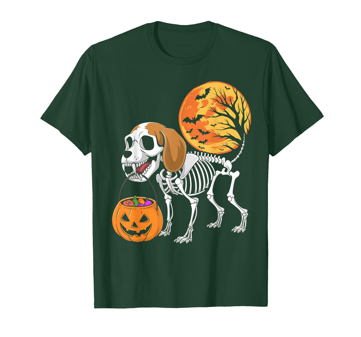 Funny Beagle Dog Skeleton Scary Pumpkin Moon Halloween T-Shirt