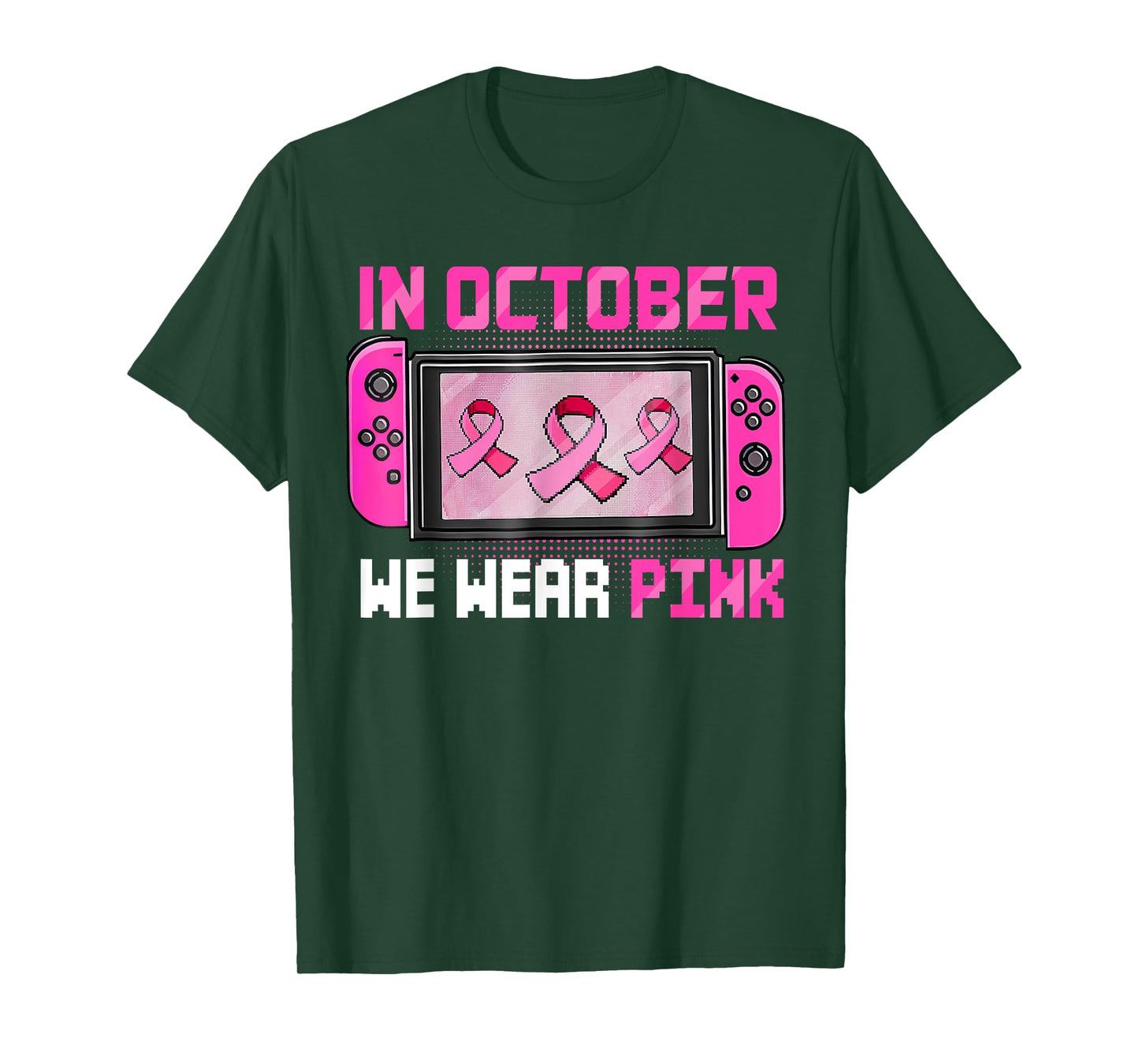 In October We Wear Pink Breast Cancer Gaming Kids Boys Youth T-Shirt