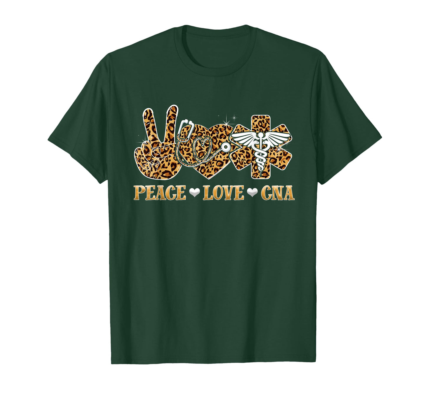 Peace Love Cna Nurse Life Leopard Print Stethoscope Heart T-Shirt
