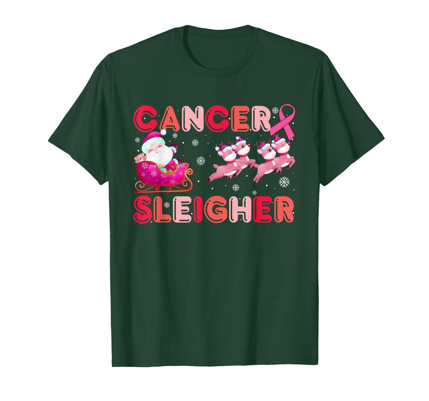 Cute Breast Cancer Sleigher Christmas Santa Sleigh Reindeer T-Shirt