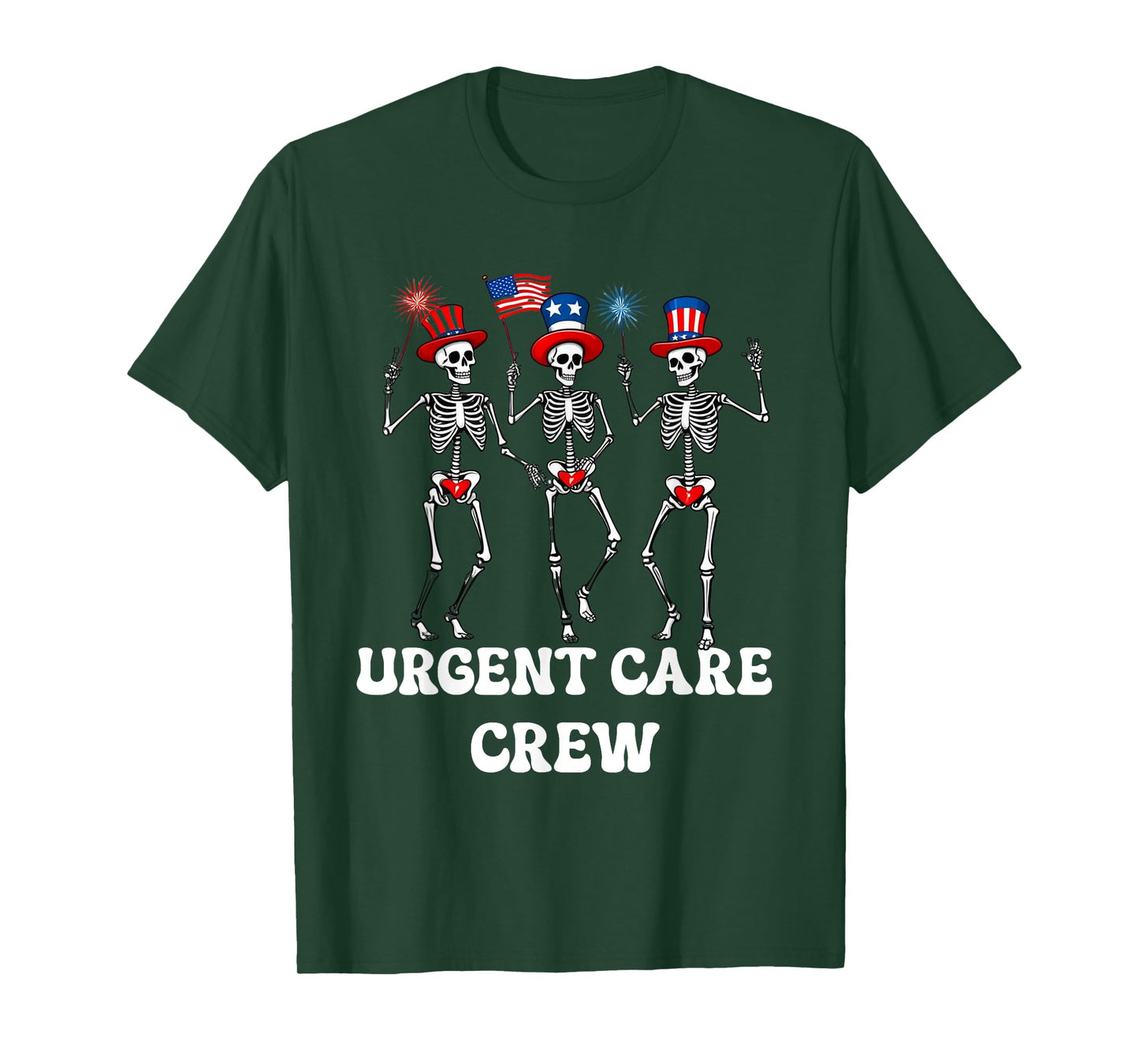Urgent Care Crew,4th Of July,Dancing Skeleton,American Flag T-Shirt
