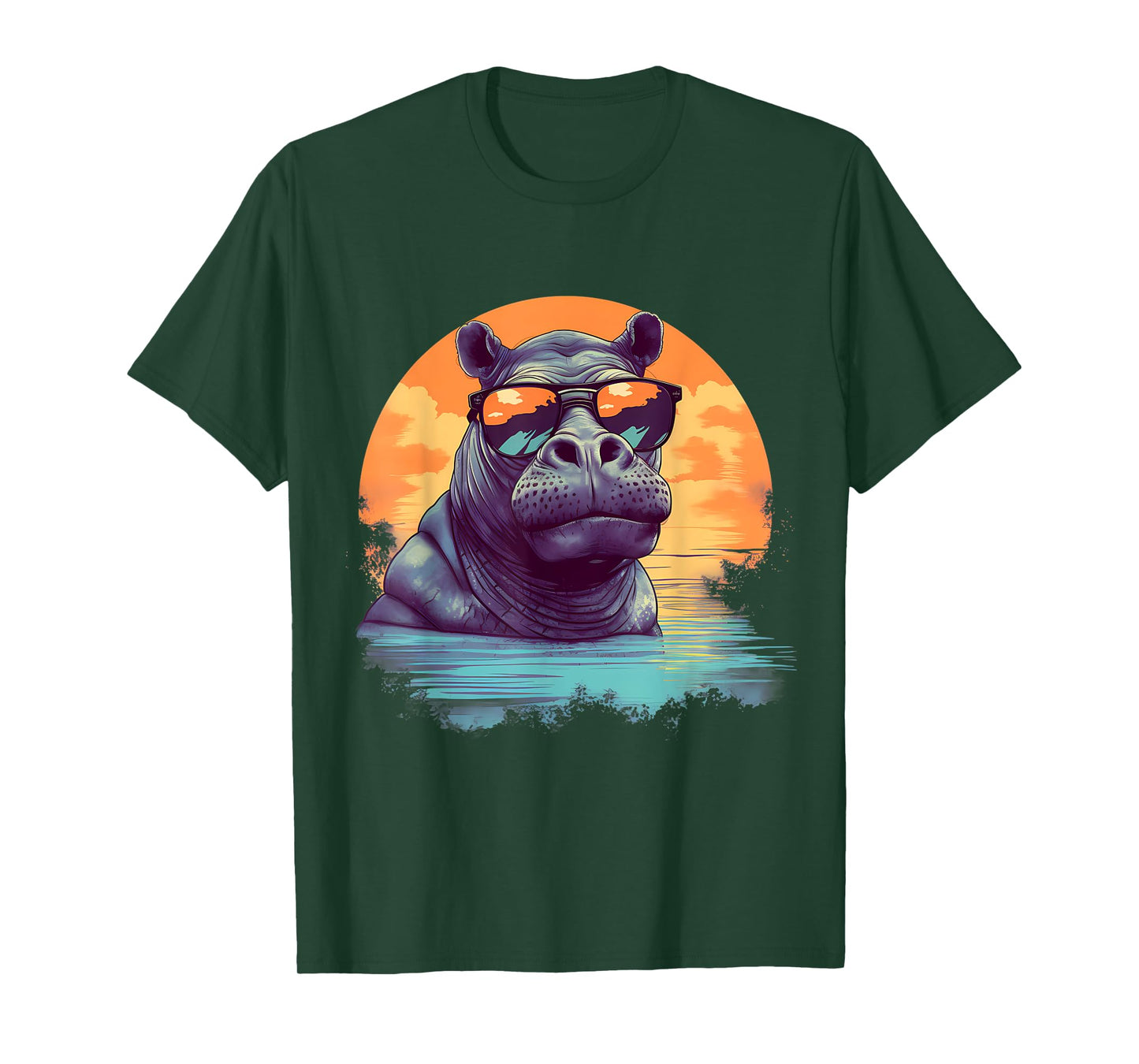 Hippo Sunglasses Colourful Artwork Safari Hippopotamus T-Shirt